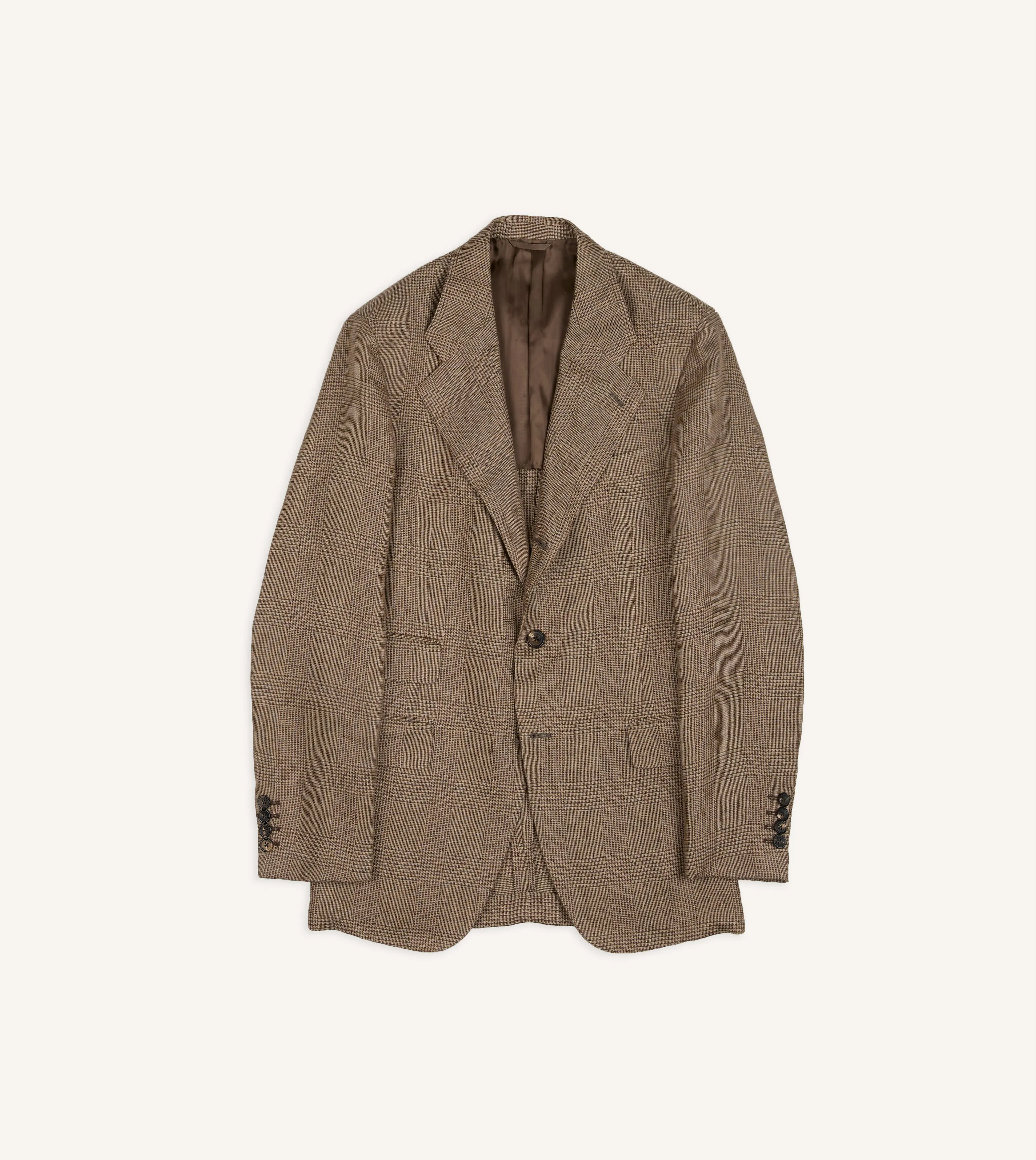 Brown Prince of Wales Check Linen Tailored Jacket sold by Drake's London product image thumbnail 2