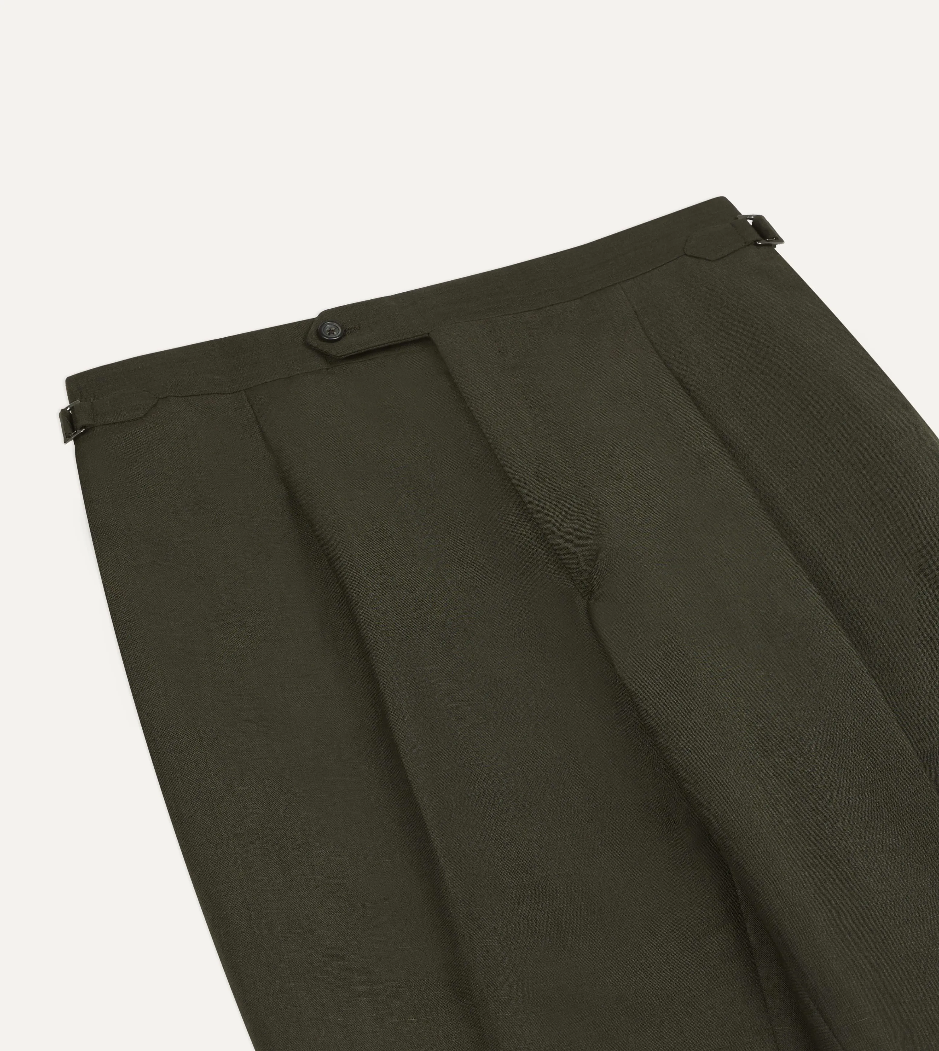 Khaki Green Linen-Wool Single Pleat Trouser sold by Drake's London product image thumbnail 4
