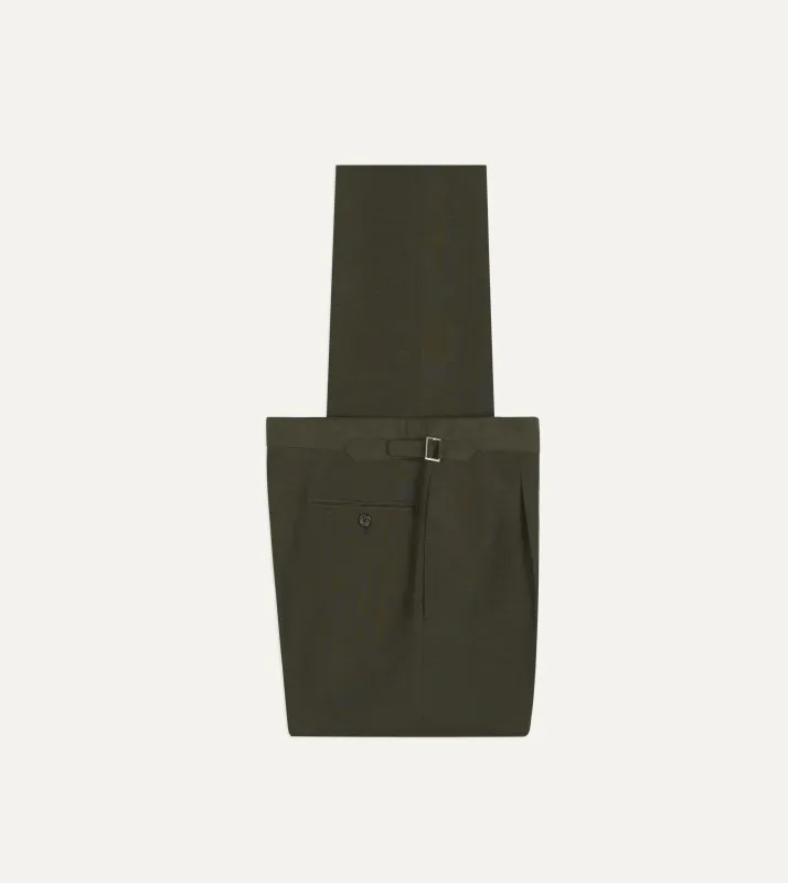 Khaki Green Linen-Wool Single Pleat Trouser made by Drake's London