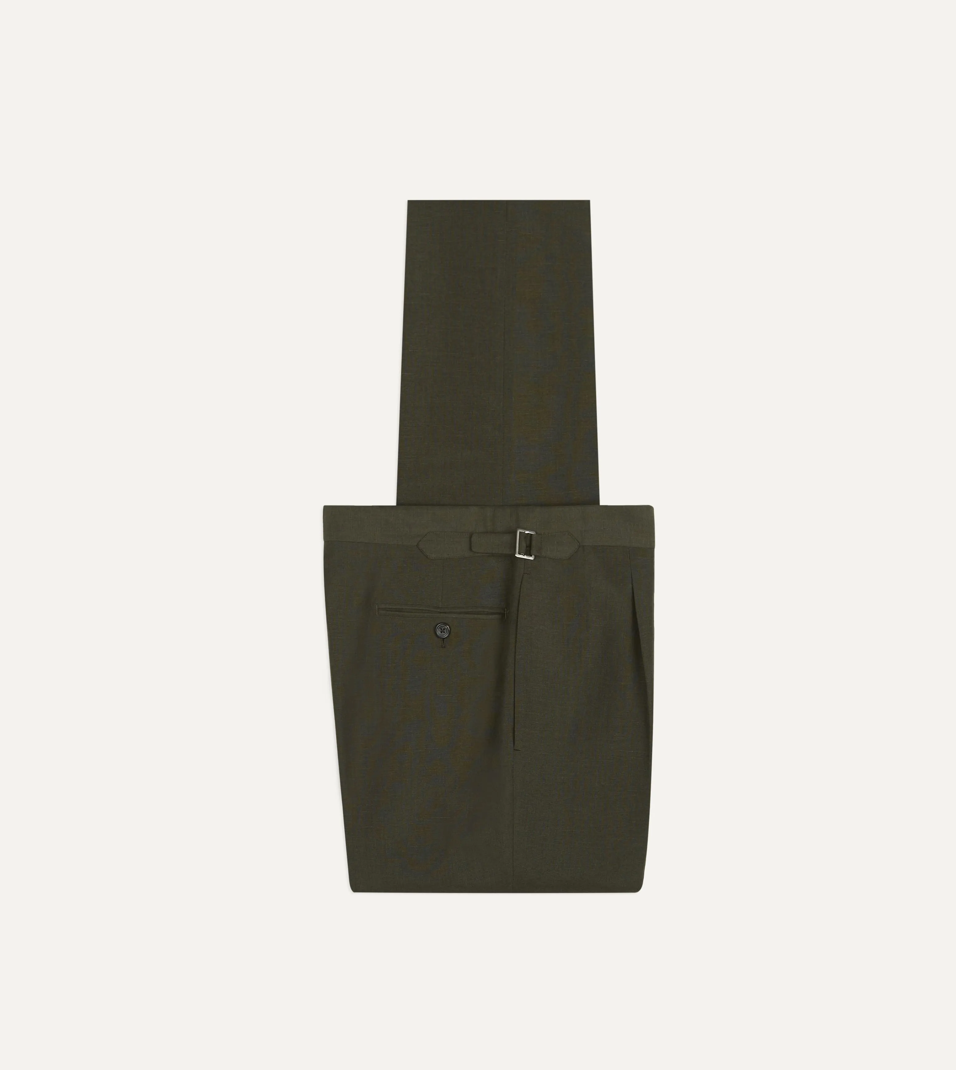 Khaki Green Linen-Wool Single Pleat Trouser sold by Drake's London