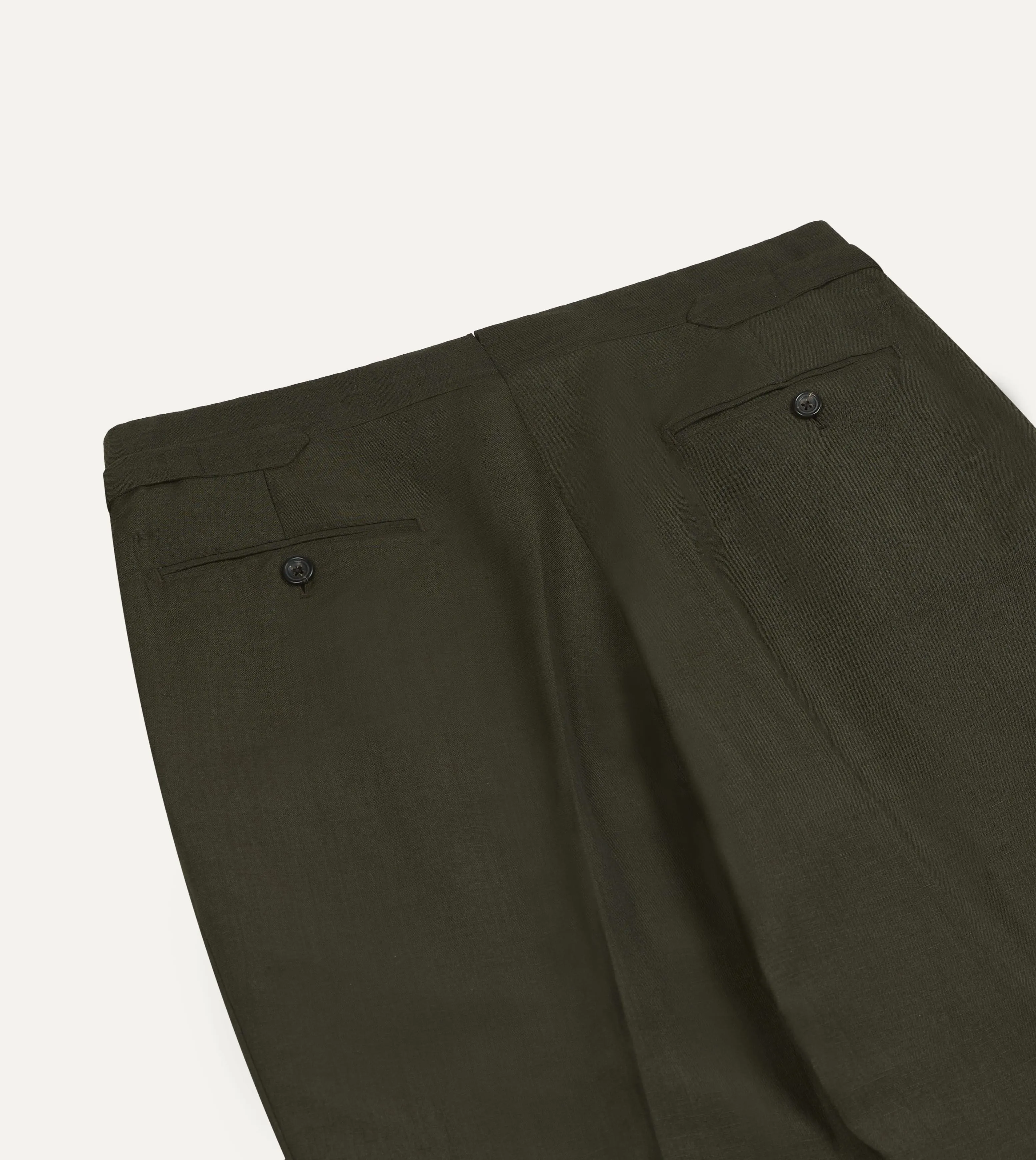 Khaki Green Linen-Wool Single Pleat Trouser sold by Drake's London product image thumbnail 5