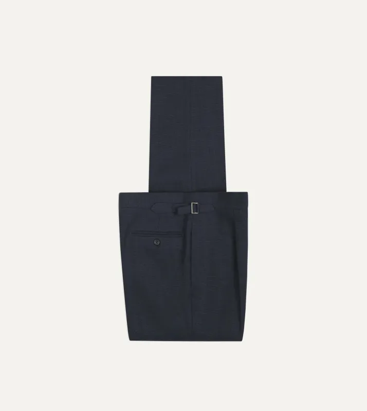 Navy Linen Single Pleat Trouser made by Drake's London