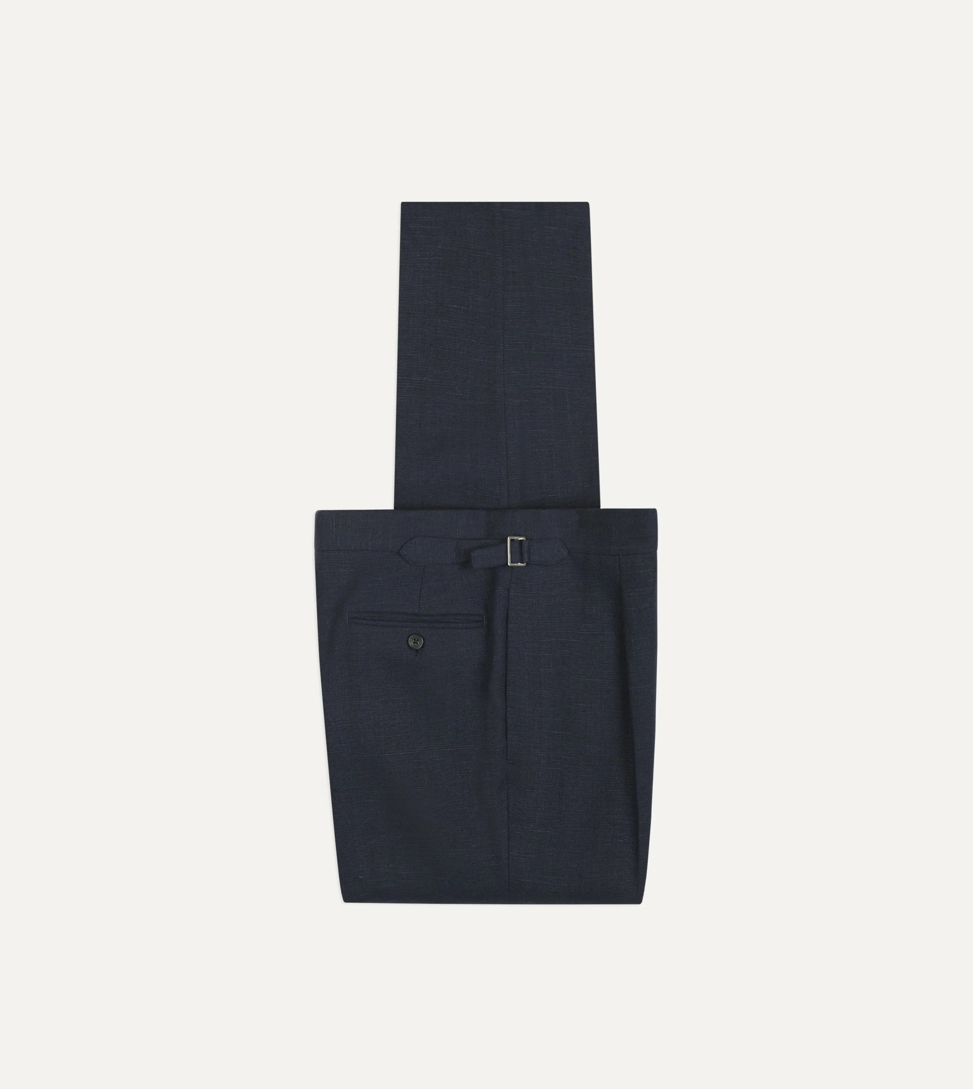 Navy Linen Single Pleat Trouser sold by Drake's London