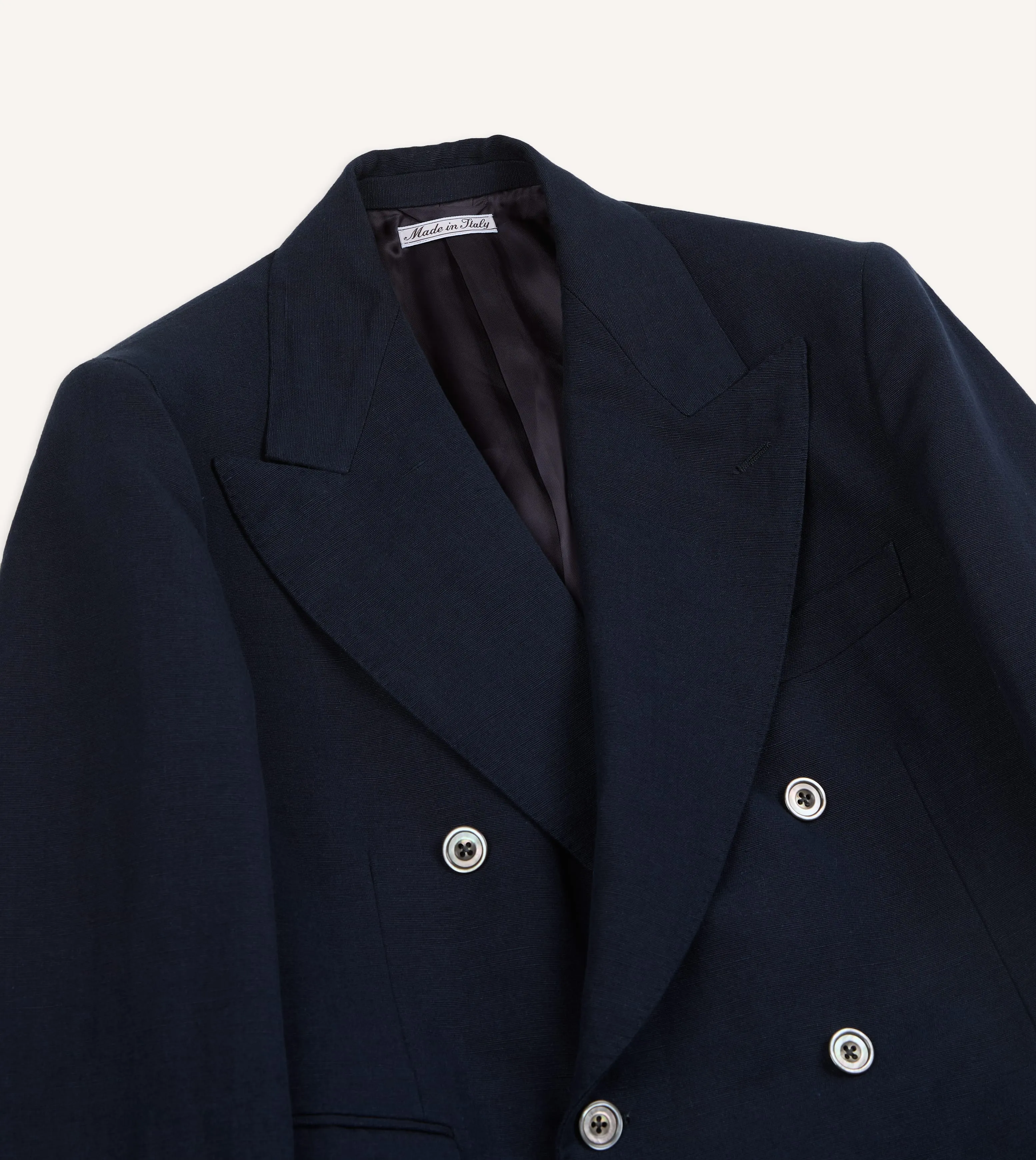 Navy Linen-Cotton Double-Breasted Tailored Jacket sold by Drake's London product image thumbnail 3