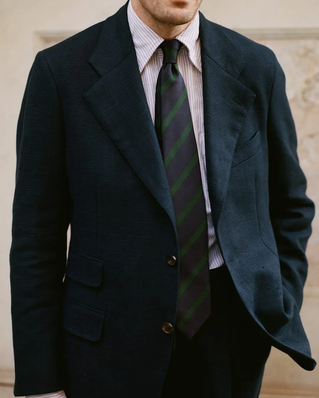 Navy Linen Tailored Jacket sold by Drake's London