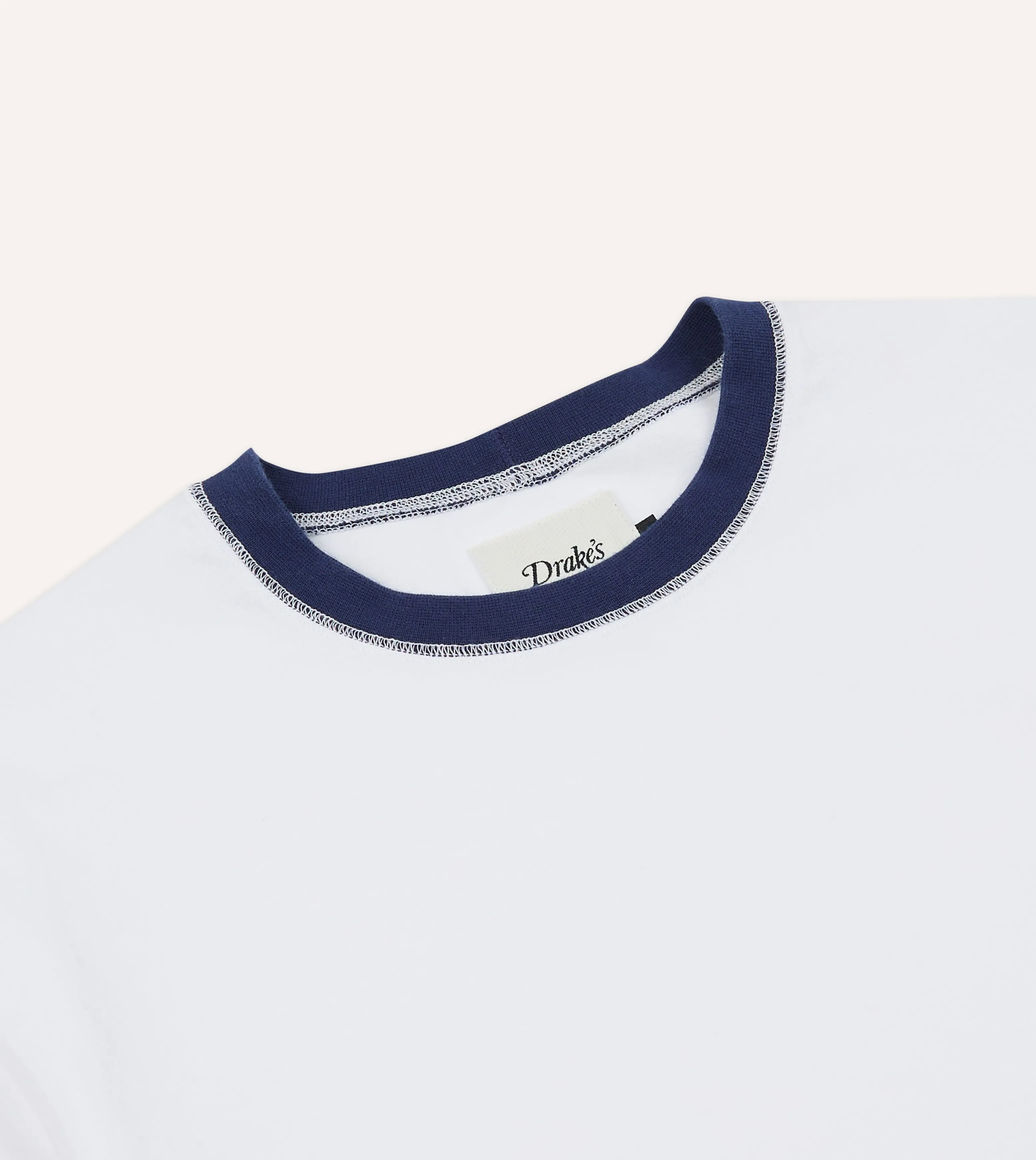 White and Navy Tipped Ringer T-Shirt sold by Drake's London product image thumbnail 3