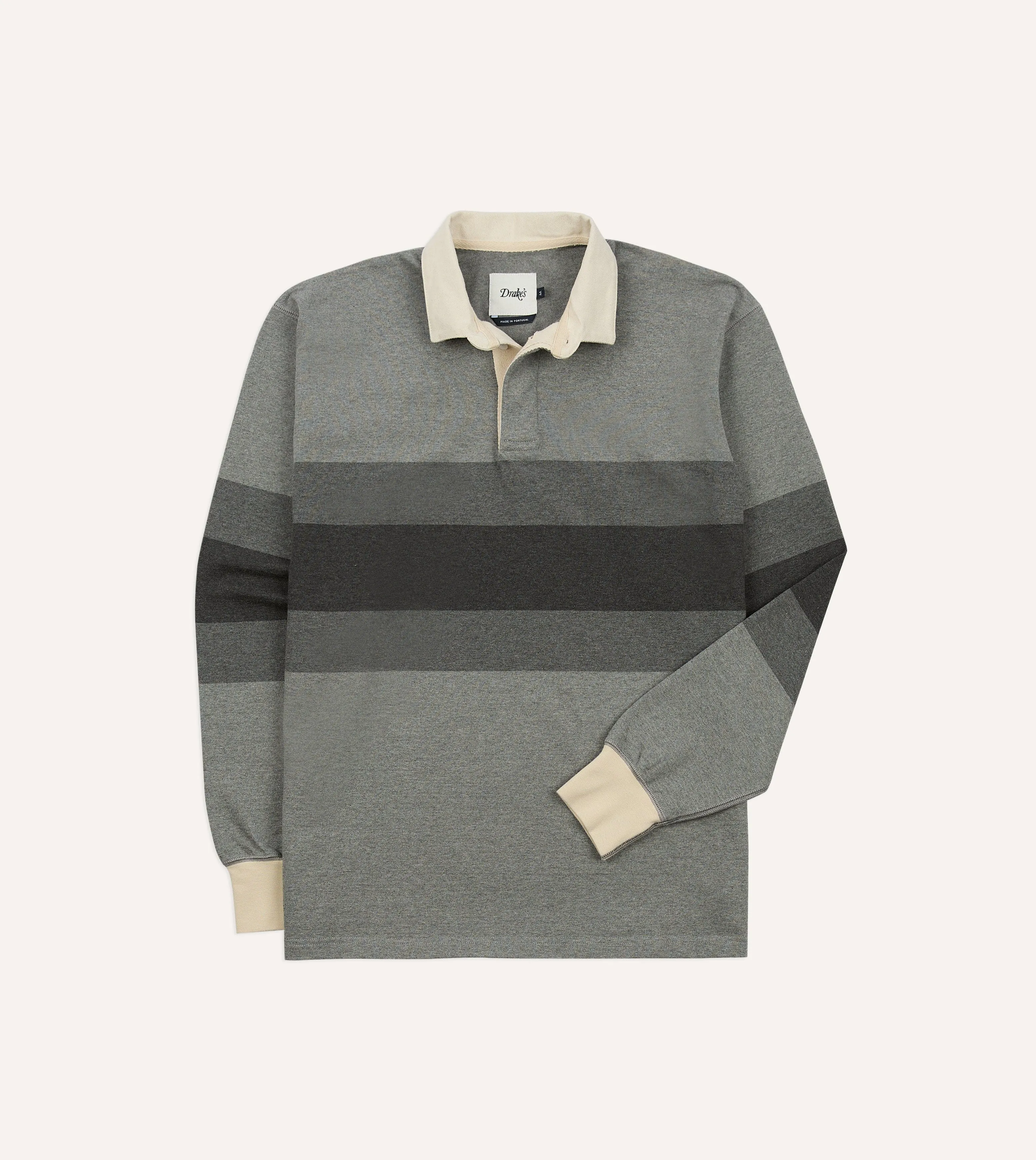 Grey Melange Centre Stripe Cotton Rugby Shirt sold by Drake's London