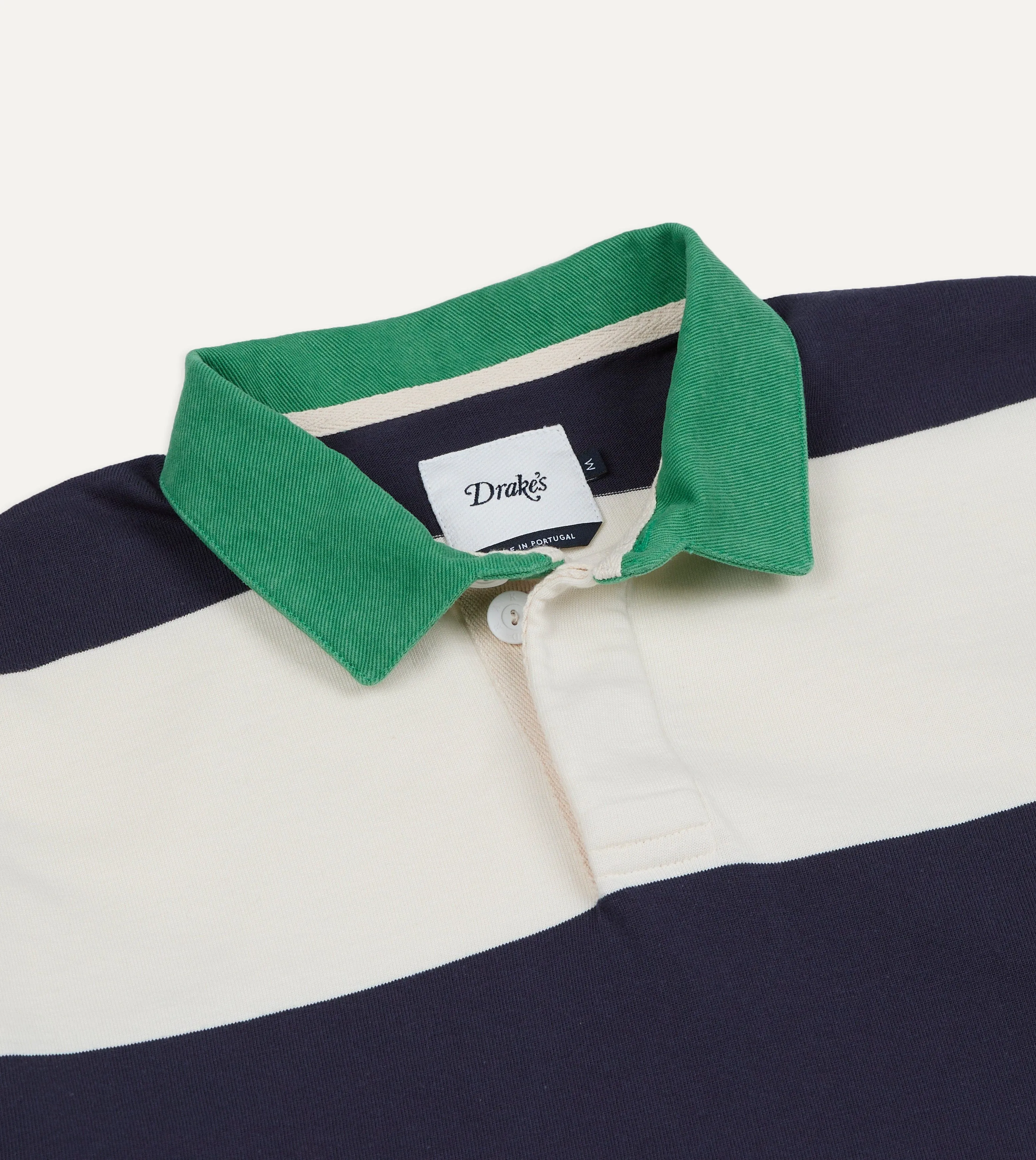 White and Navy Block Stripe Cotton Rugby Shirt sold by Drake's London product image thumbnail 4