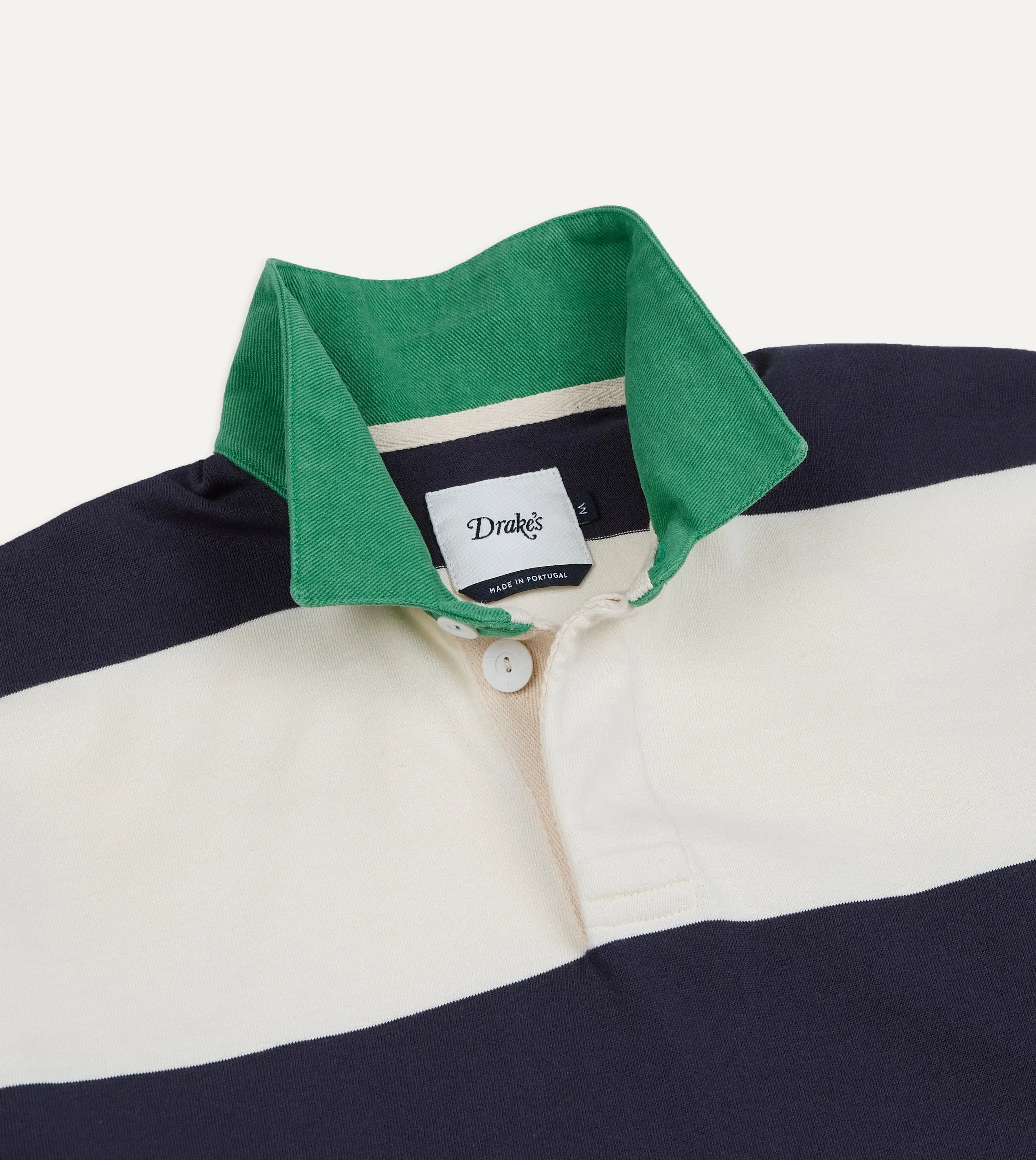 White and Navy Block Stripe Cotton Rugby Shirt sold by Drake's London product image thumbnail 5