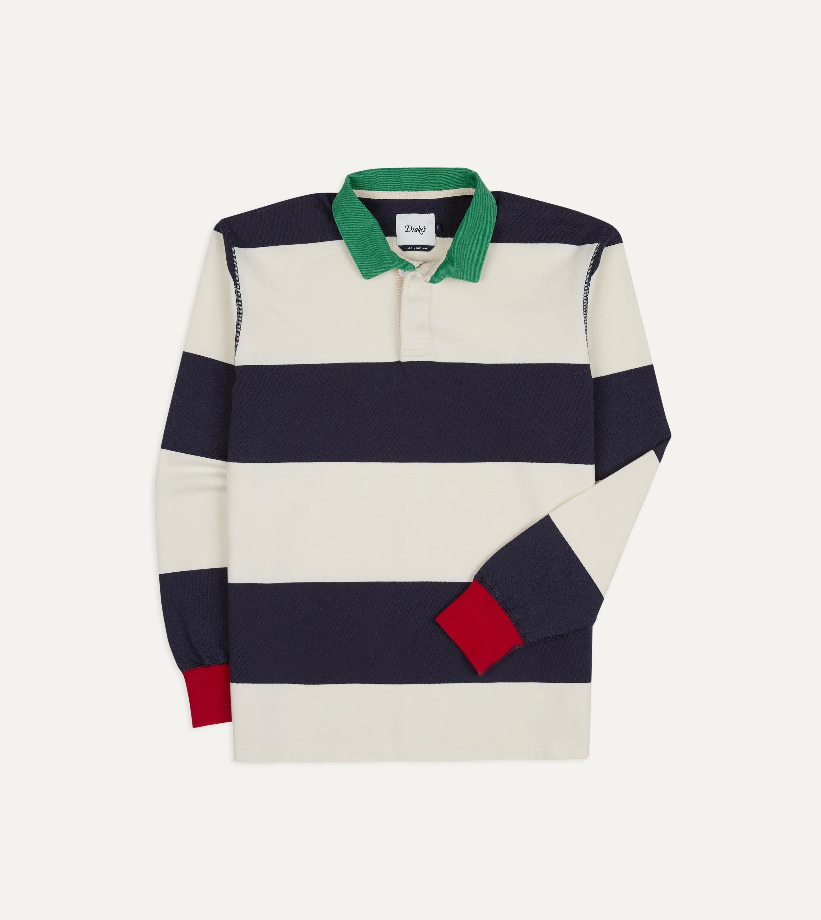 White and Navy Block Stripe Cotton Rugby Shirt sold by Drake's London product image thumbnail 2