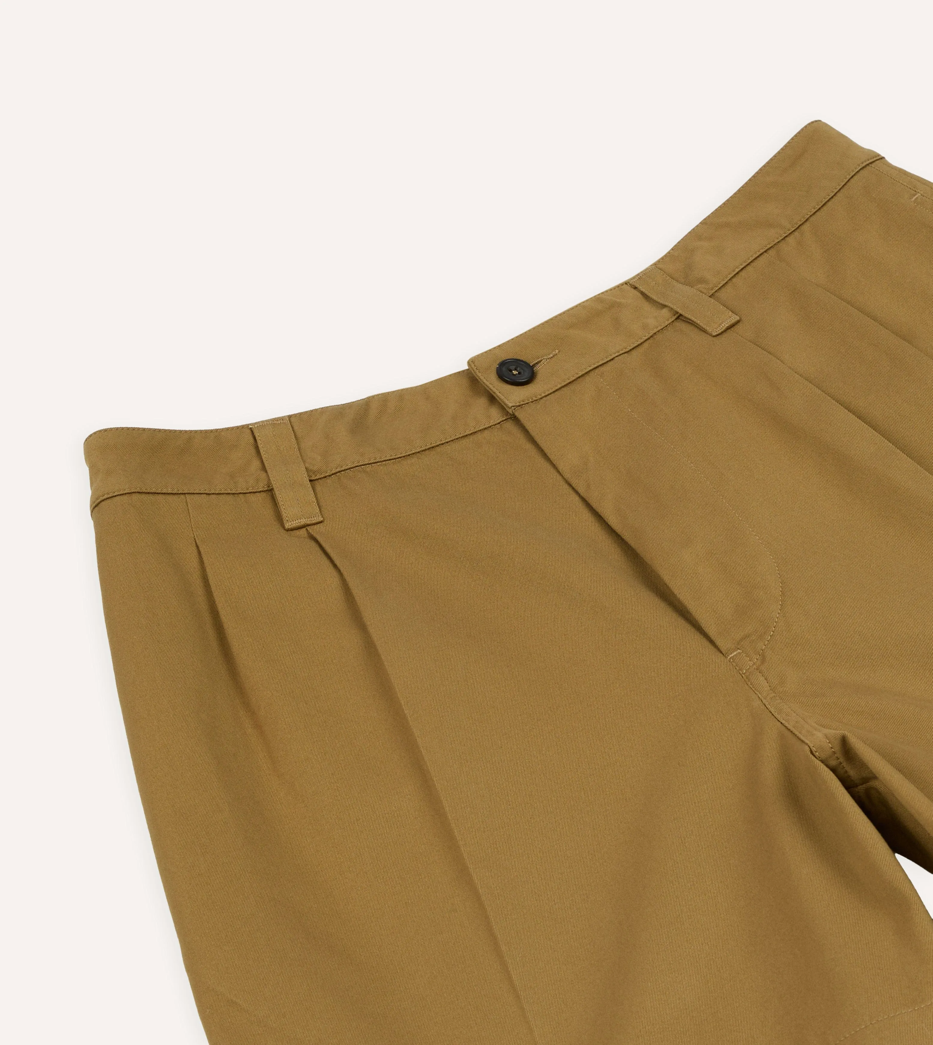 Khaki Cotton Wide Leg Double-Pleat Shorts sold by Drake's London product image thumbnail 3