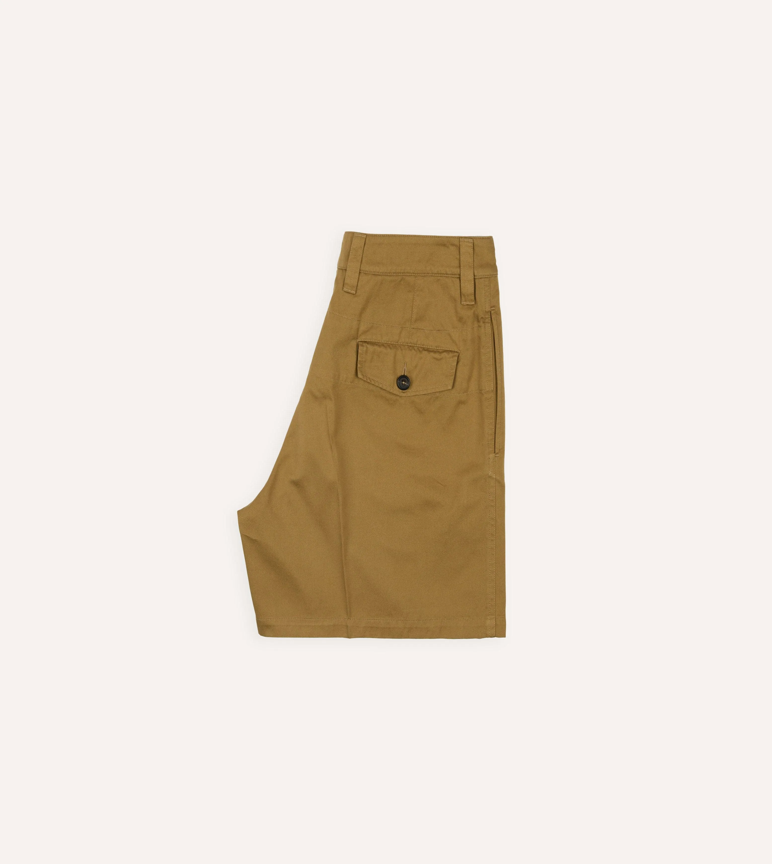 Khaki Cotton Wide Leg Double-Pleat Shorts sold by Drake's London product image thumbnail 5