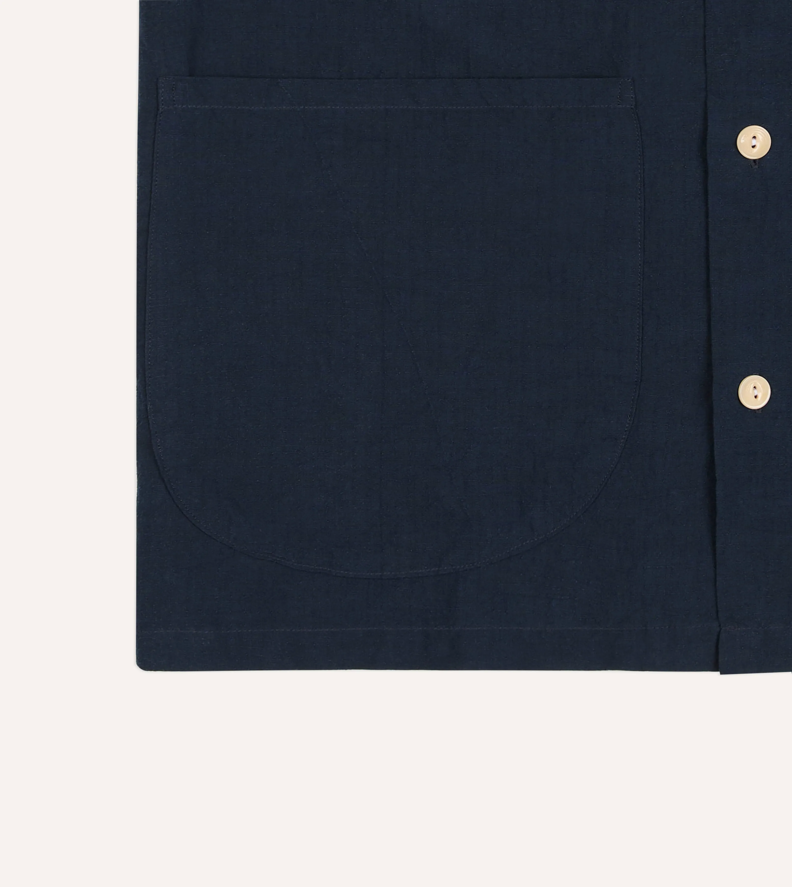 Navy Cotton-Linen Camp Collar Three Pocket Short Sleeve Shirt sold by Drake's London product image thumbnail 5