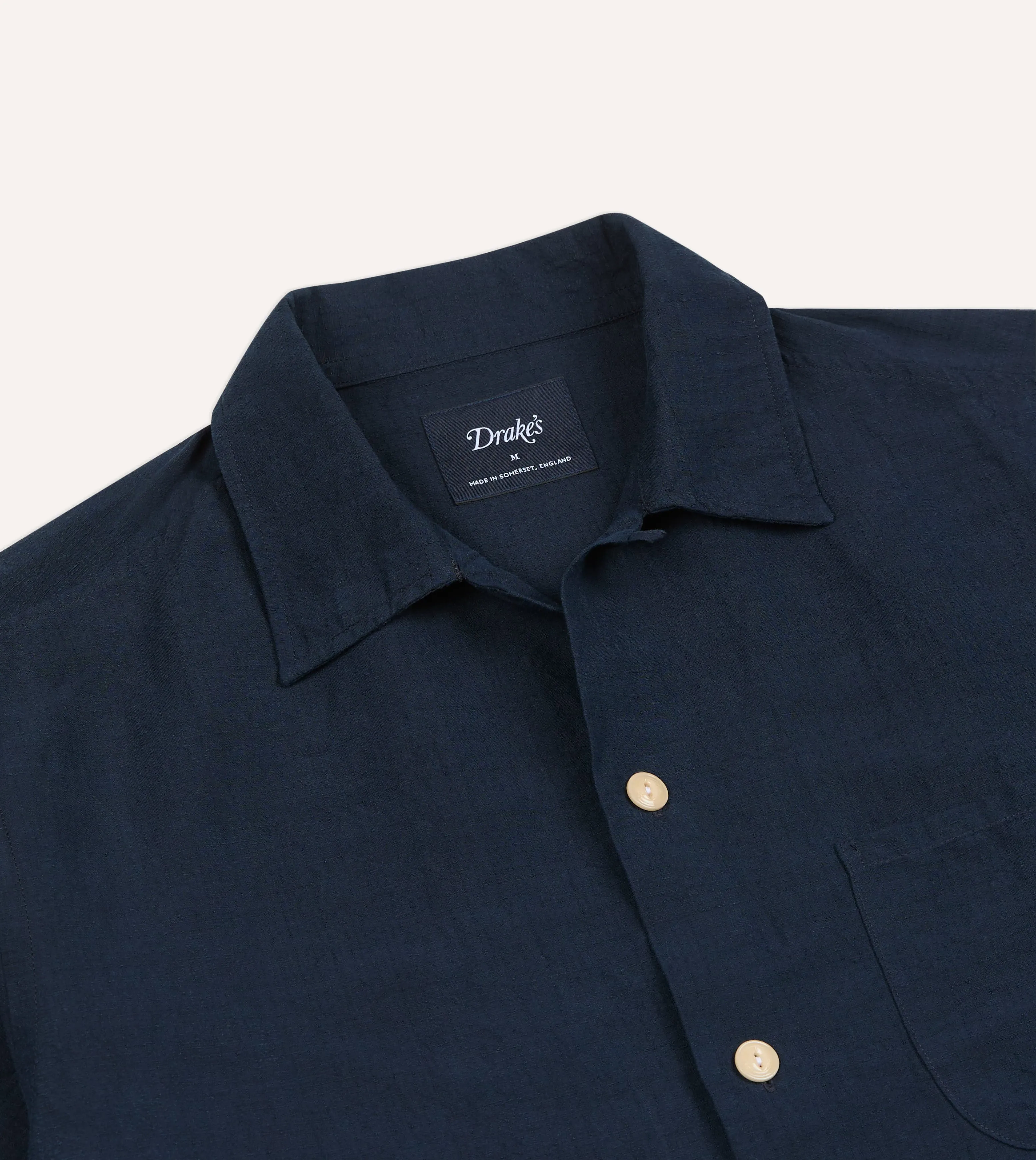 Navy Cotton-Linen Camp Collar Three Pocket Short Sleeve Shirt sold by Drake's London product image thumbnail 3