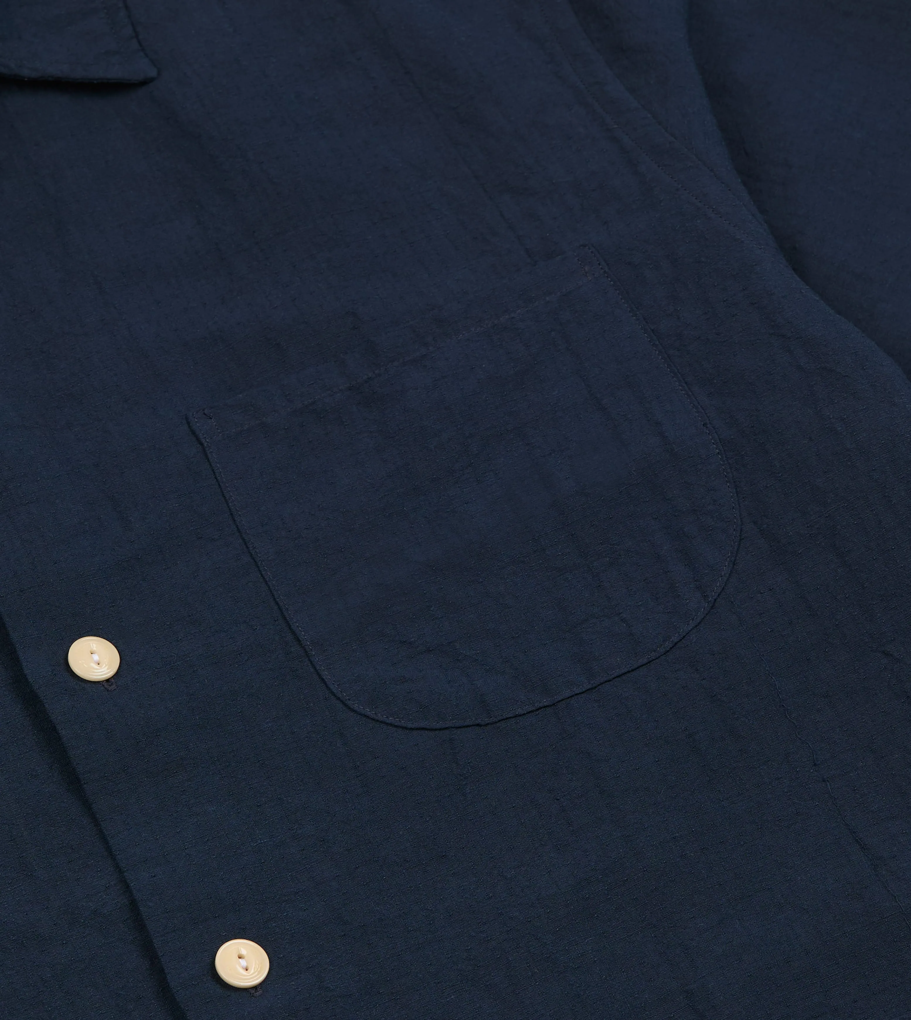 Navy Cotton-Linen Camp Collar Three Pocket Short Sleeve Shirt sold by Drake's London product image thumbnail 4