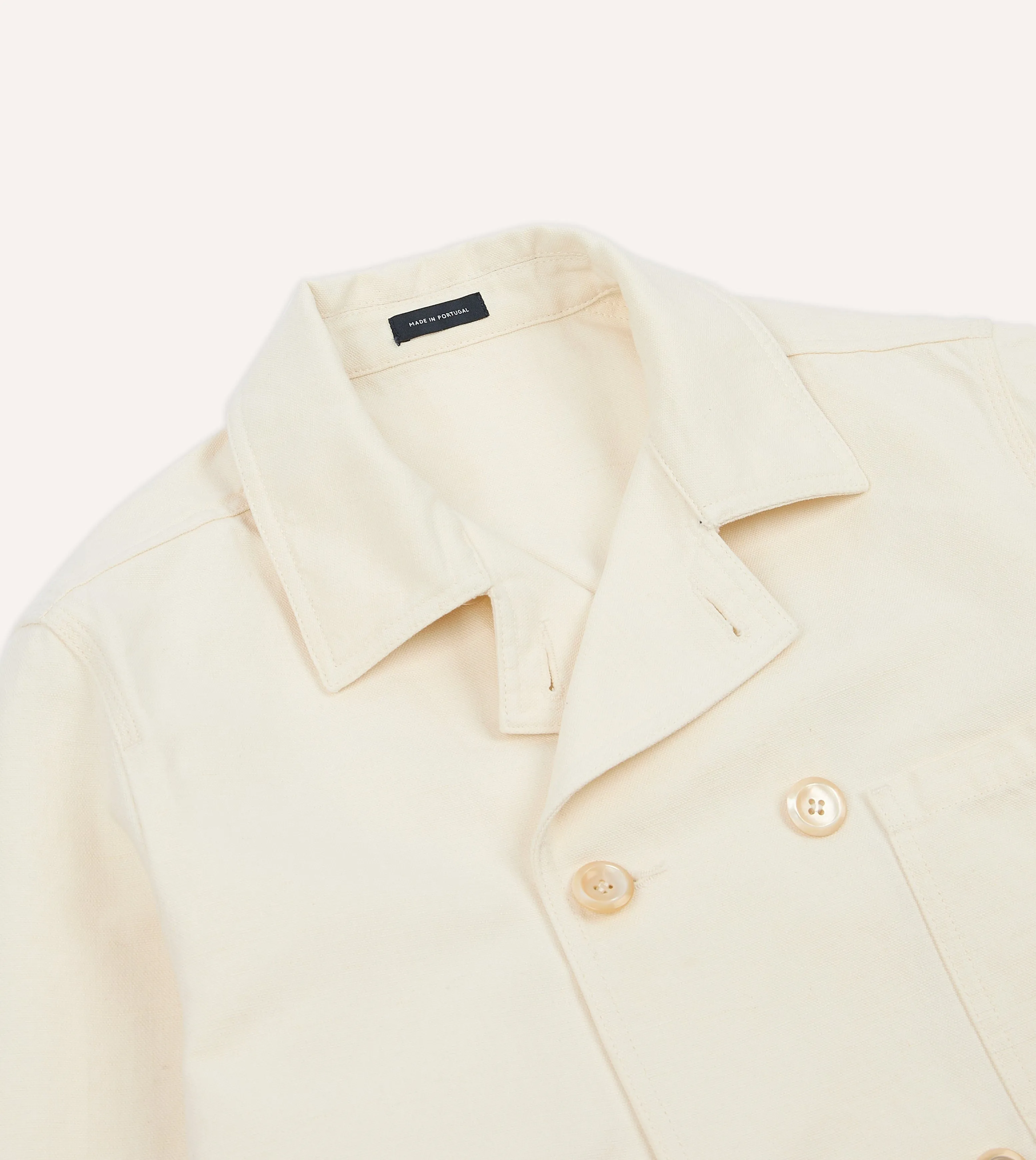 Ecru Cotton-Linen Double-Breasted Chore Coat sold by Drake's London product image thumbnail 4