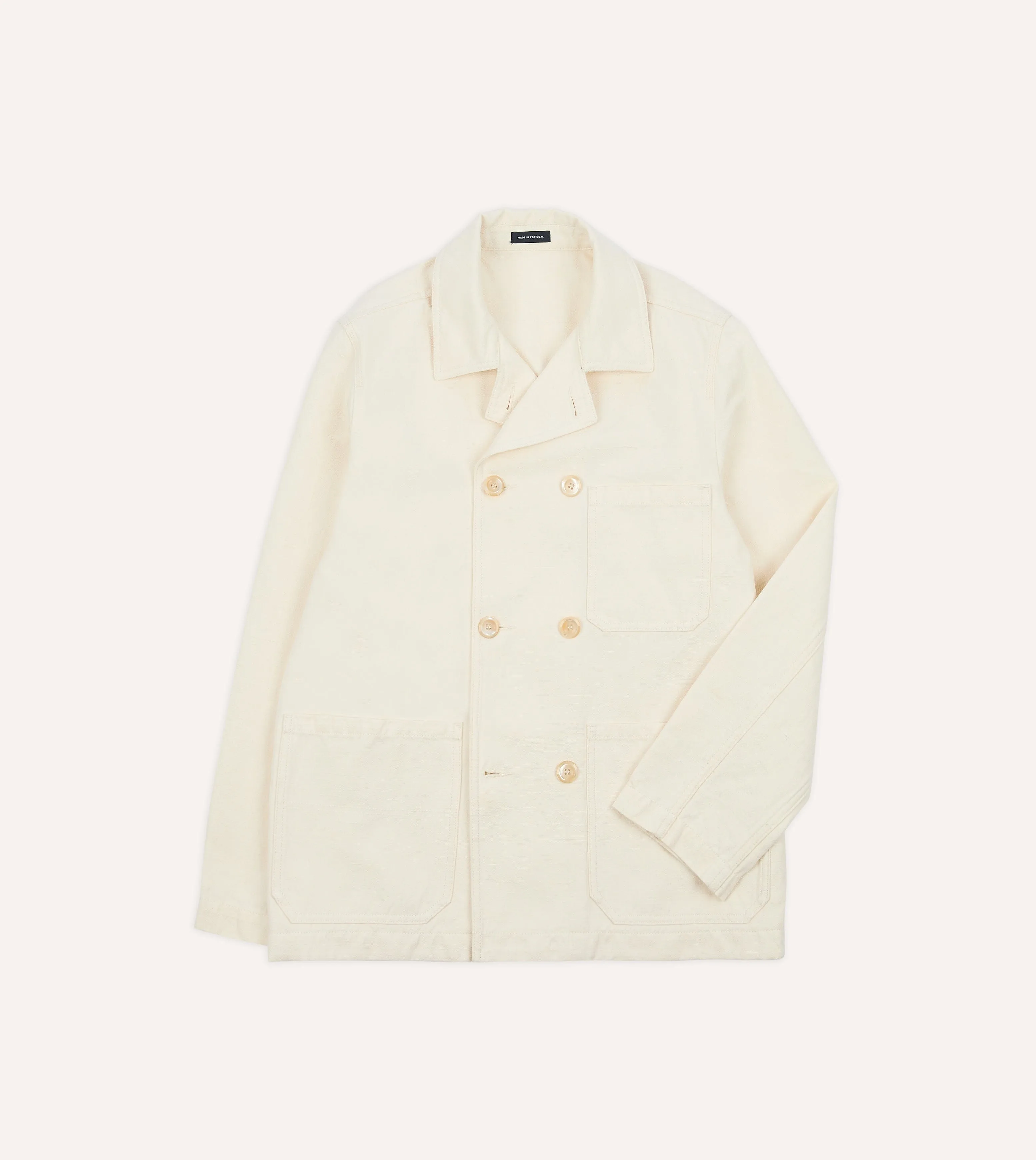 Ecru Cotton-Linen Double-Breasted Chore Coat sold by Drake's London product image thumbnail 2