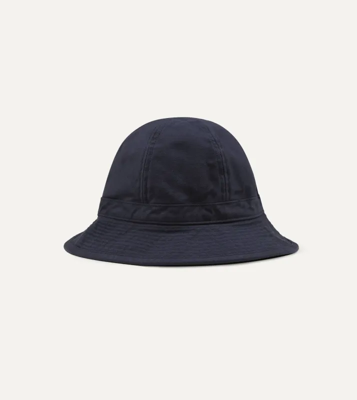 Câbleami Navy Baker Back Satin Cotton Metro Hat made by Drake's London