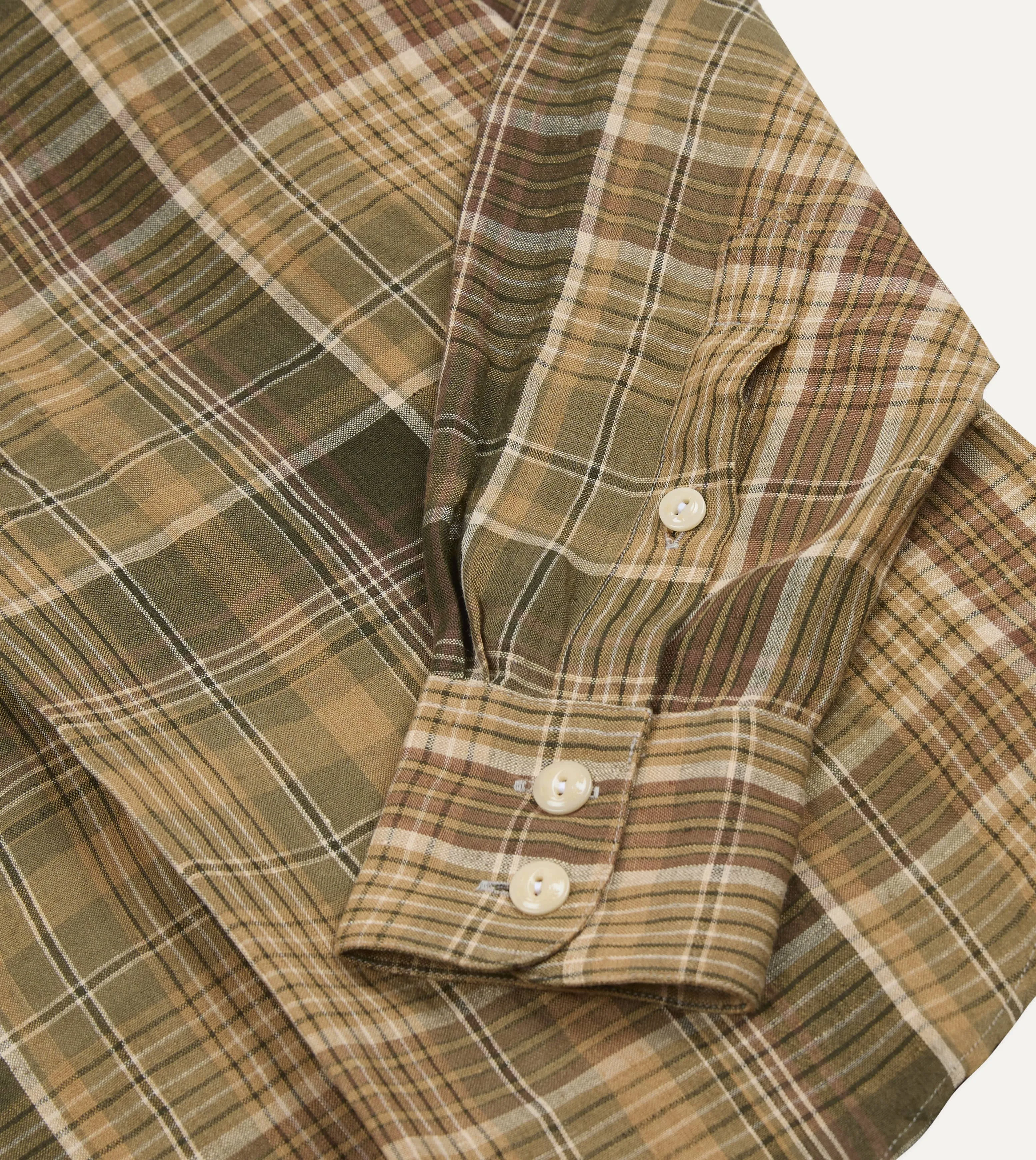 Brown Check Linen Mandarin Collar Popover Shirt sold by Drake's London product image thumbnail 5
