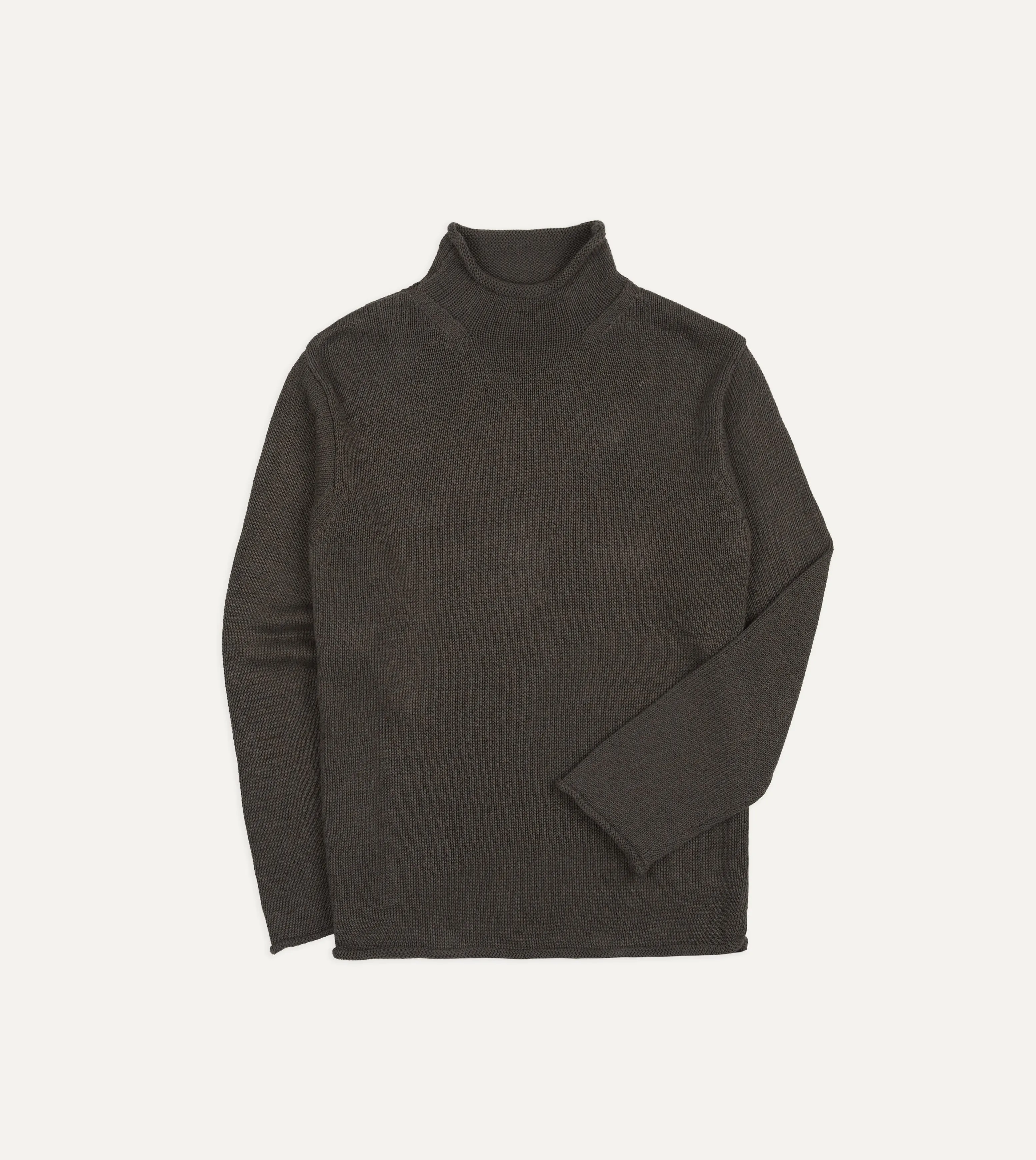 Brown Linen-Cotton Mock Neck Jumper sold by Drake's London