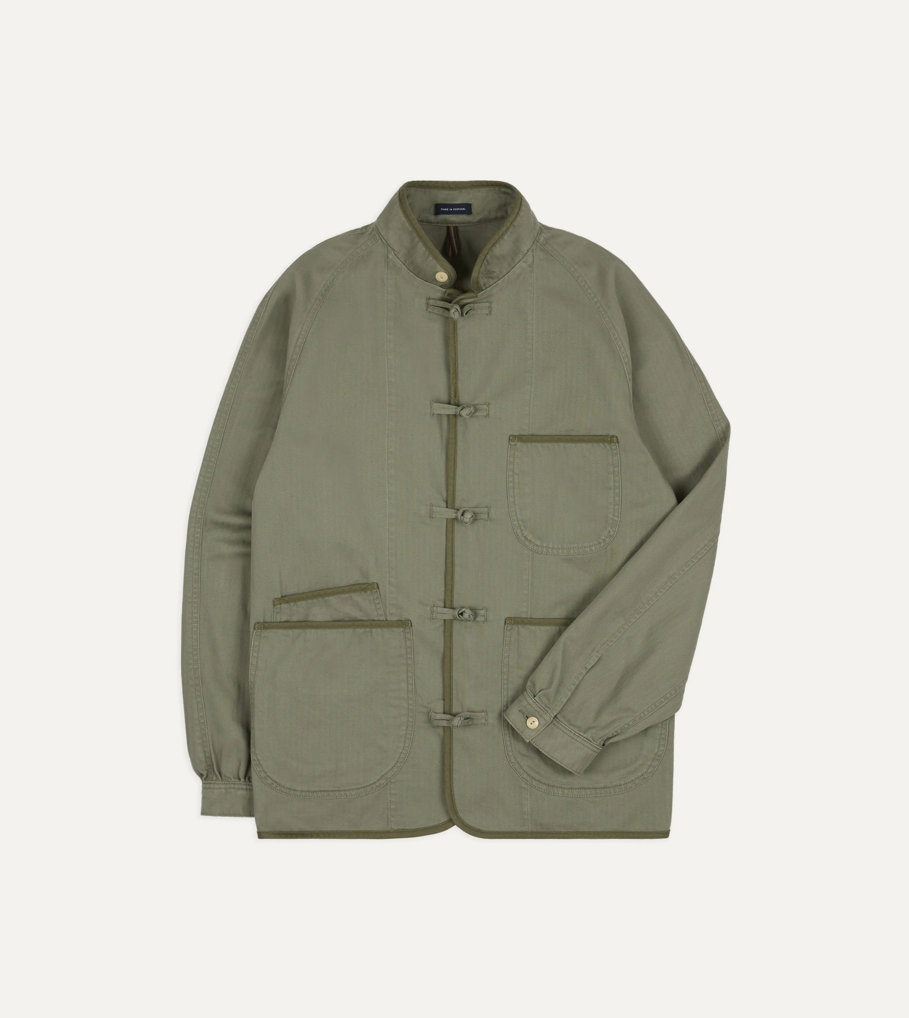 Olive Herringbone Cotton Artist Chore Jacket sold by Drake's London product image thumbnail 2