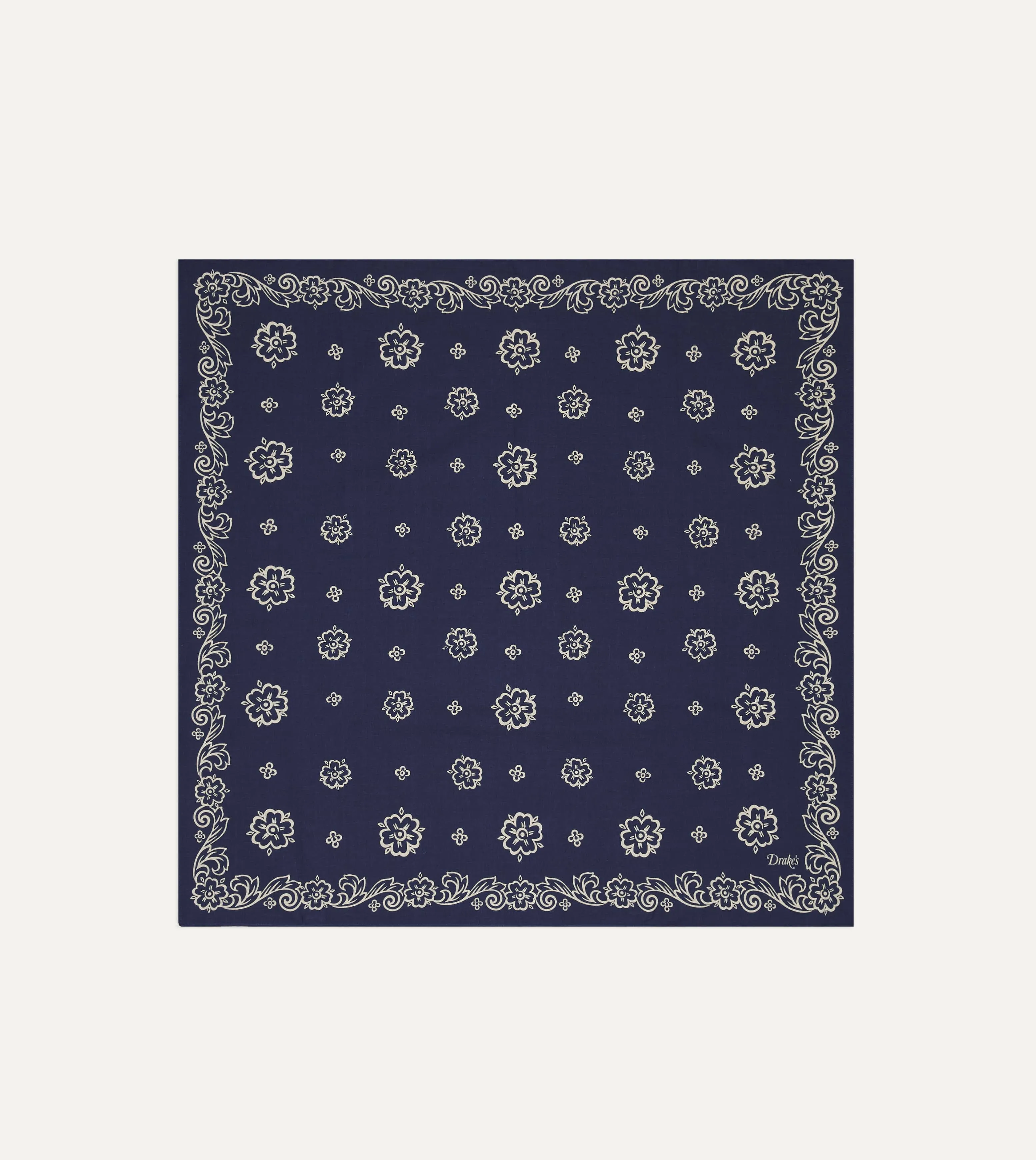 Indigo Flower Print Cotton Bandana sold by Drake's London