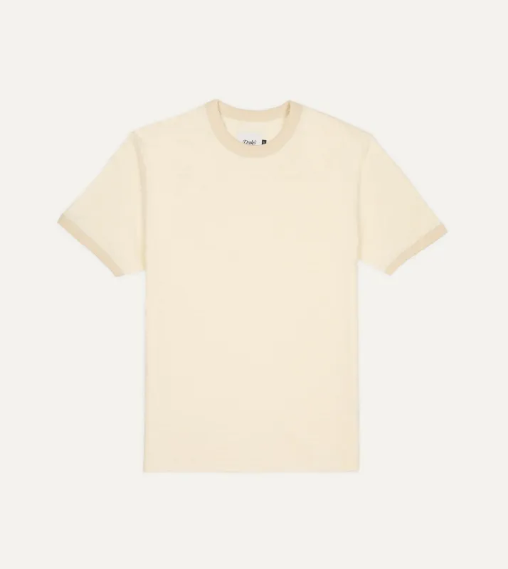 Ecru Tonal Ringer T-Shirt made by Drake's London