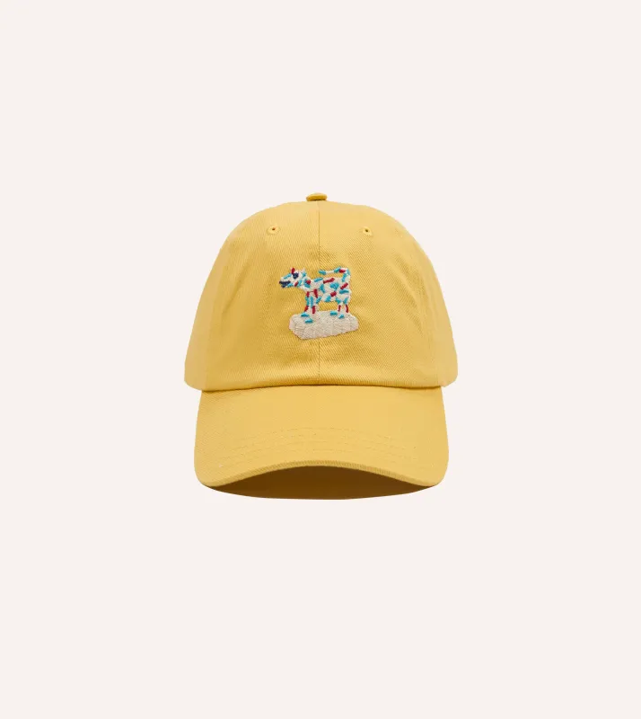 Yellow 'Cow Figurine' Cotton Twill Baseball Cap made by Drake's London