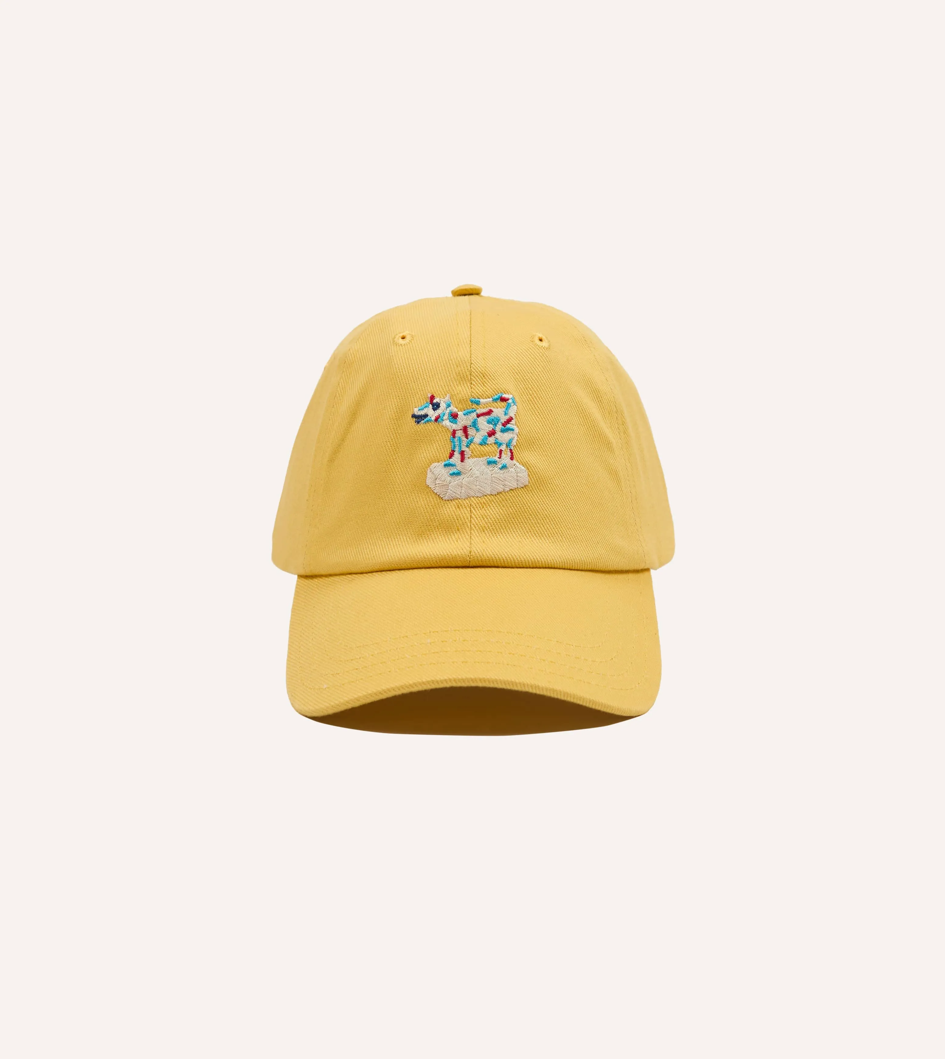 Yellow 'Cow Figurine' Cotton Twill Baseball Cap sold by Drake's London