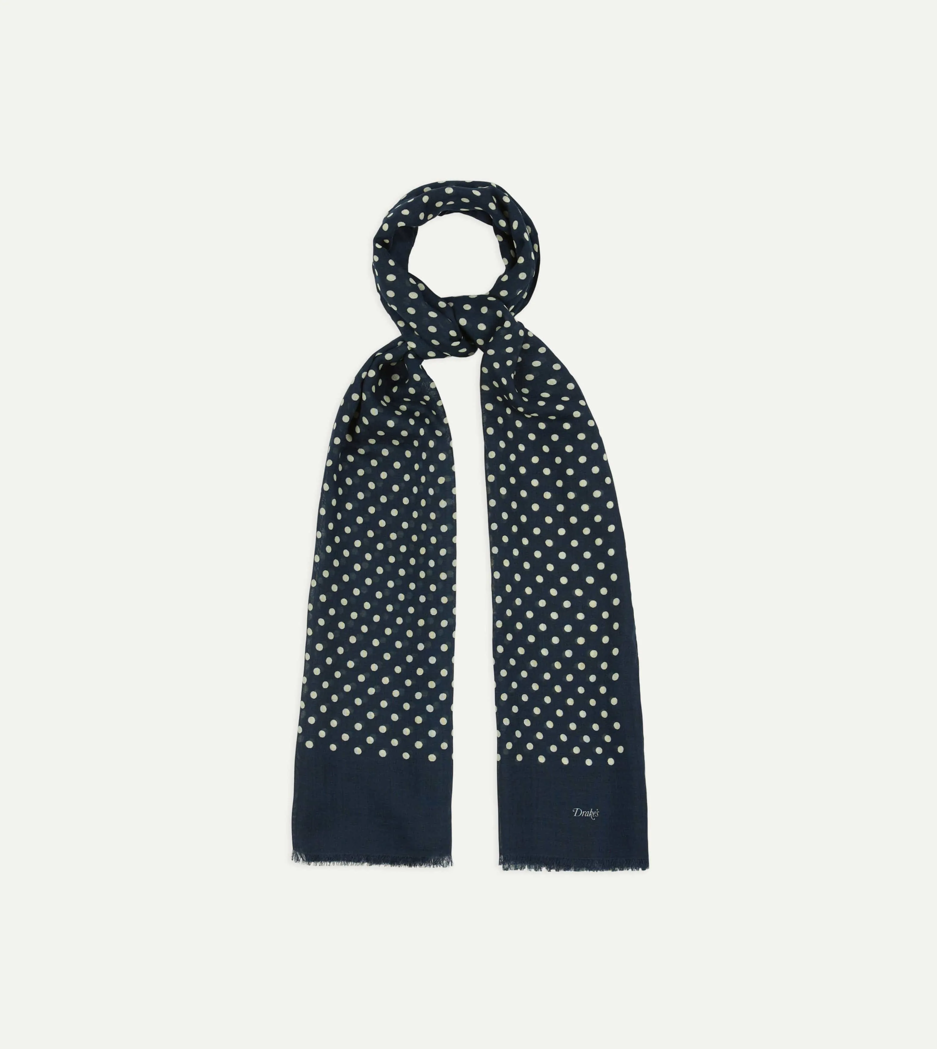 Navy Hand-Drawn Polka Dot Wool-Silk Scarf sold by Drake's London product image thumbnail 3