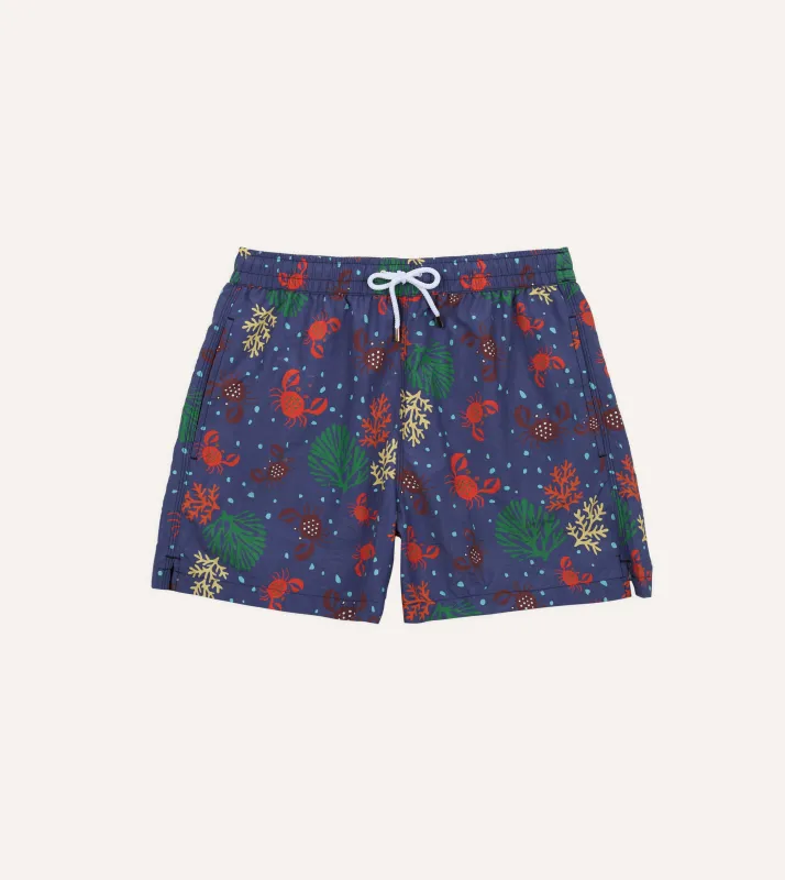 Crab Print Nylon Drawstring Swim Shorts made by Drake's London