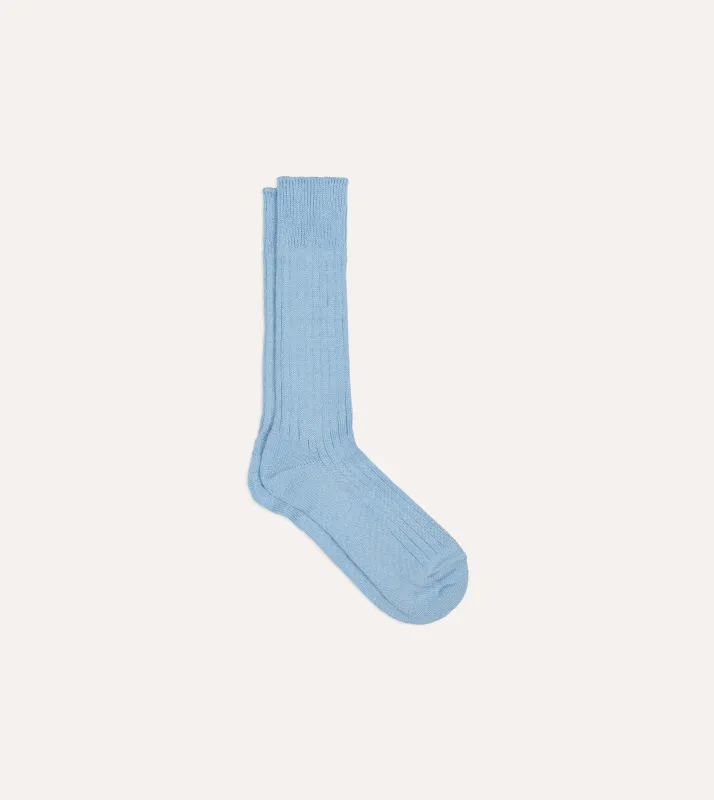 RoToTo Sky Blue Linen-Cotton Ribbed Socks made by Drake's London