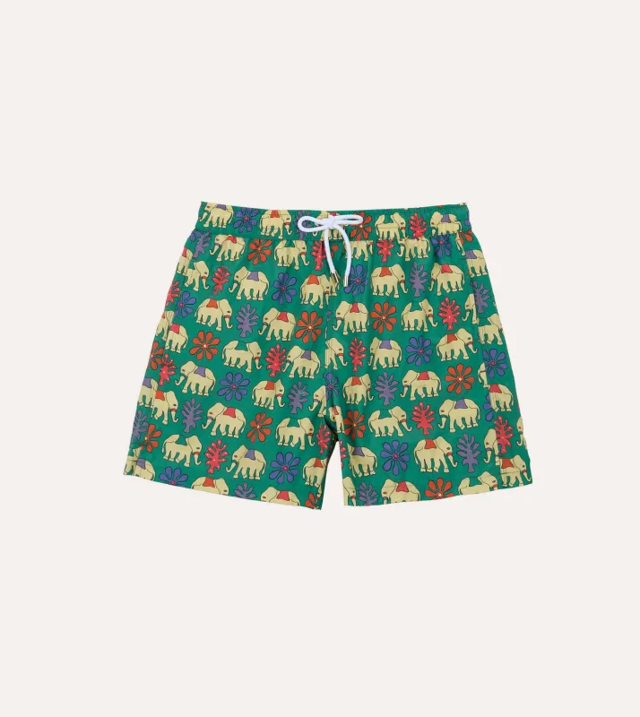 Elephant Print Nylon Drawstring Swim Shorts made by Drake's London