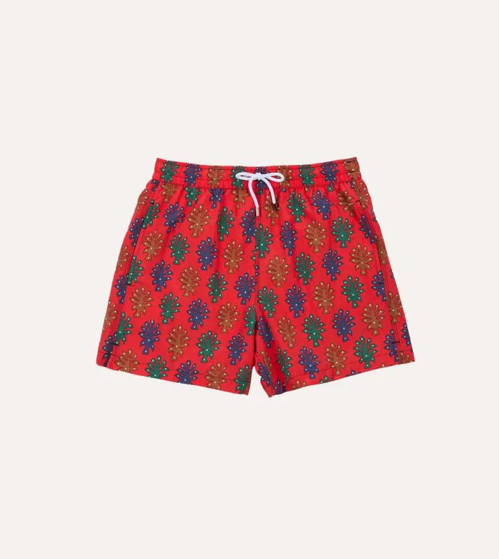 Tree Print Nylon Drawstring Swim Shorts made by Drake's London