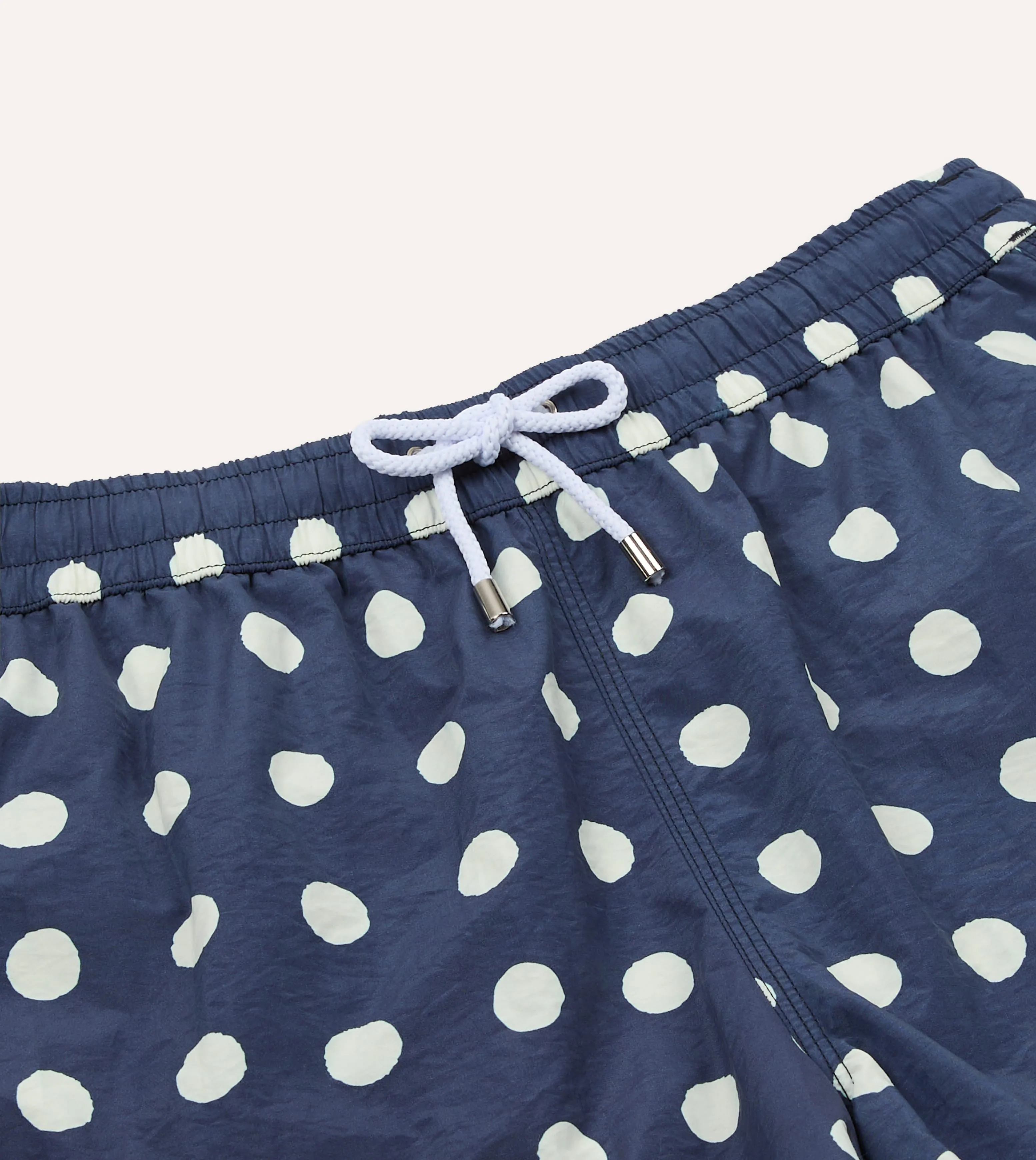 Navy Polka Dot Print Nylon Drawstring Swim Shorts sold by Drake's London product image thumbnail 3
