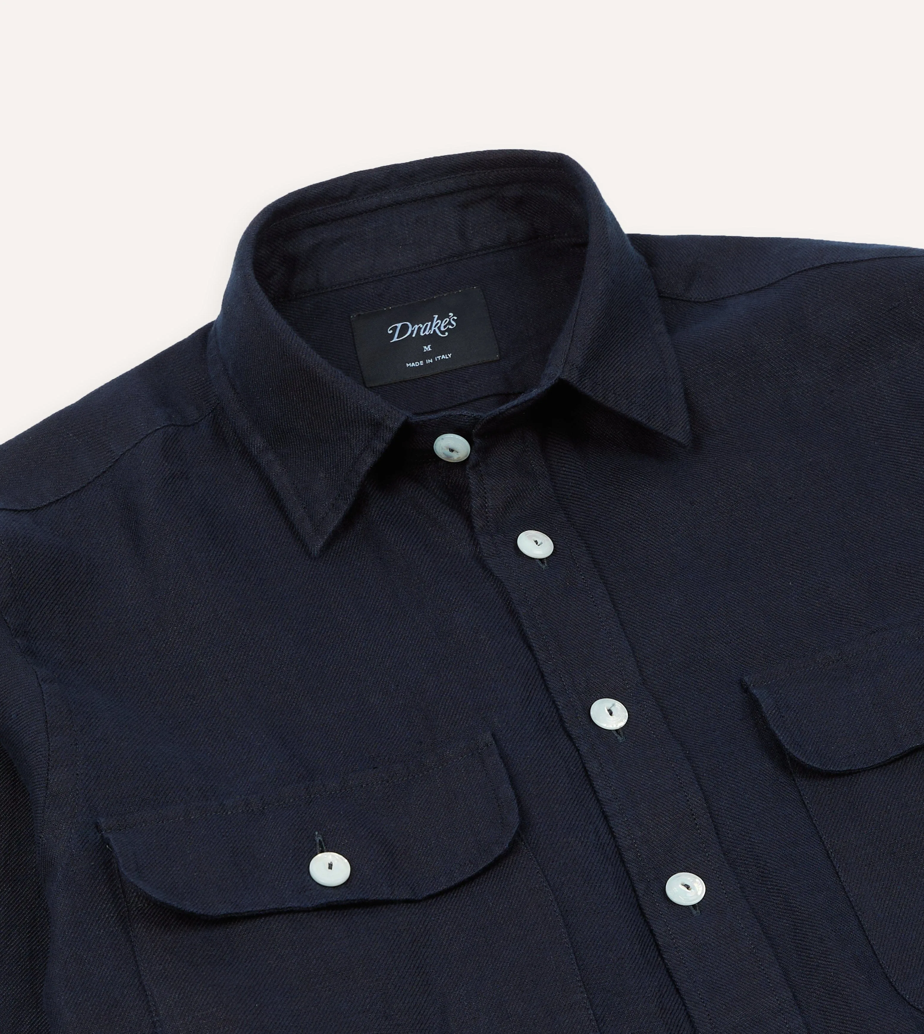 Navy Linen Twill Two-Pocket Work Shirt sold by Drake's London product image thumbnail 3