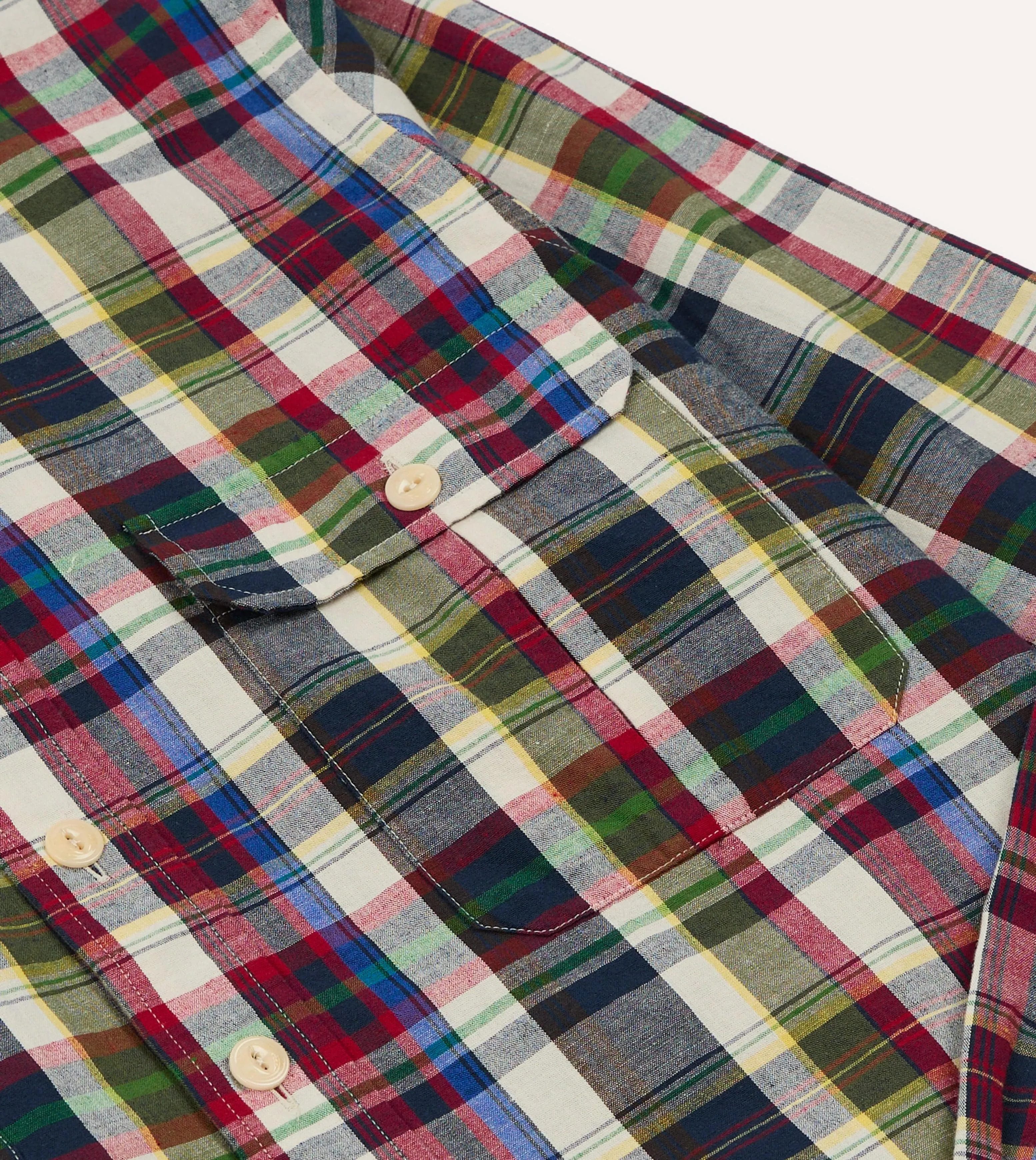 Navy and Red Check Cotton-Linen Two-Pocket Work Shirt sold by Drake's London product image thumbnail 5