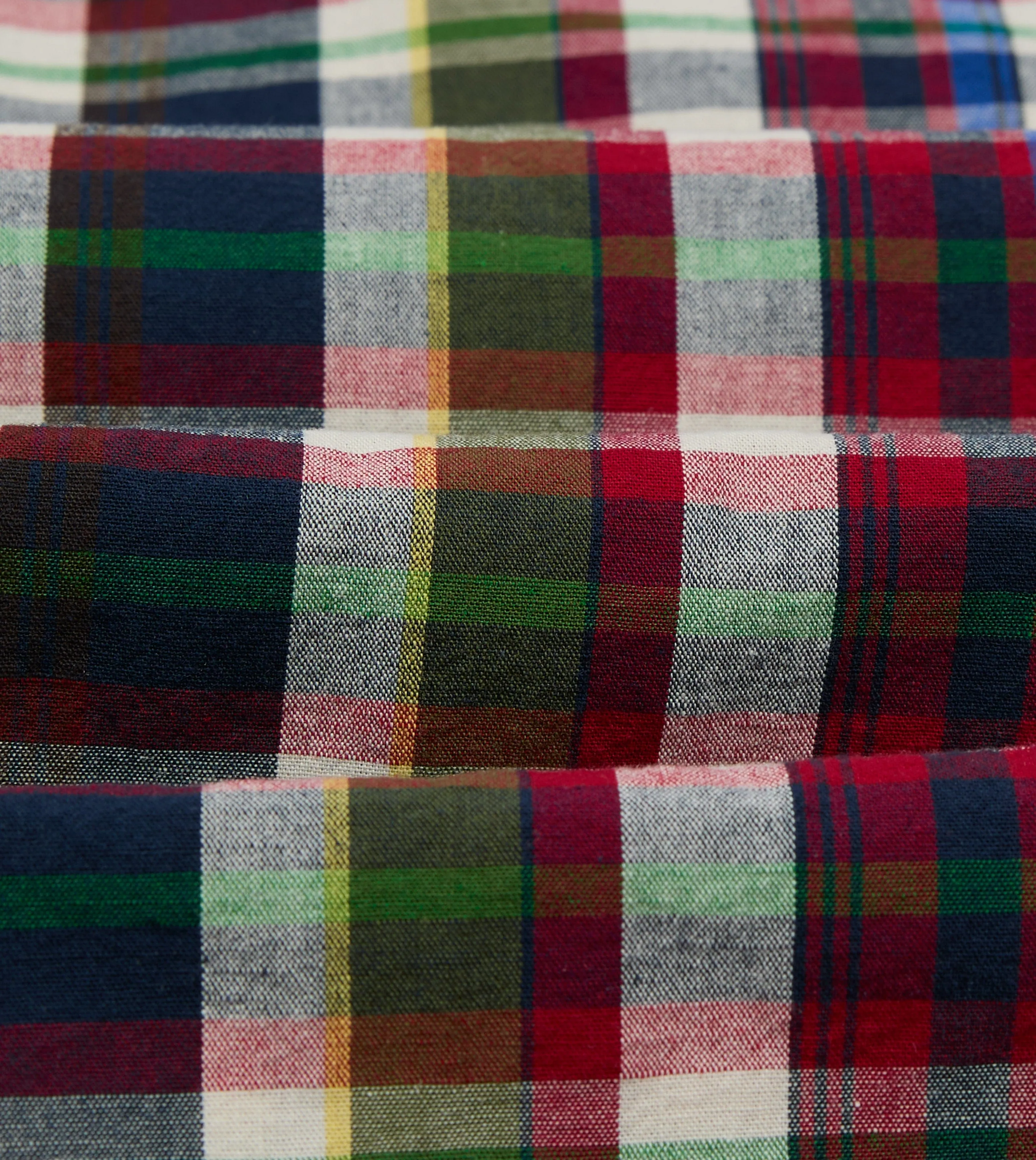 Navy and Red Check Cotton-Linen Two-Pocket Work Shirt sold by Drake's London product image thumbnail 3