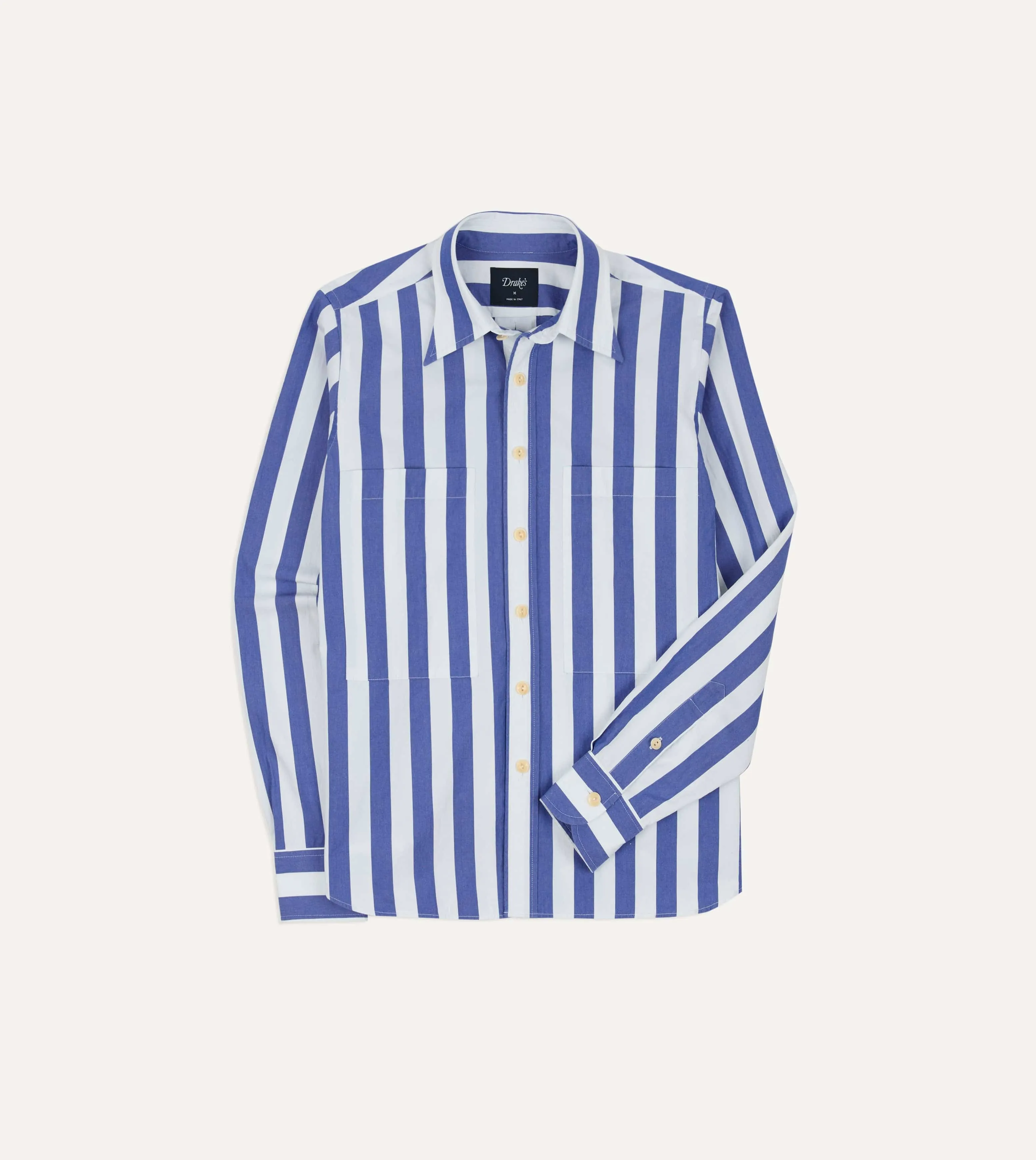 Blue and White Awning Stripe Cotton Long Point Collar Shirt sold by Drake's London product image thumbnail 3