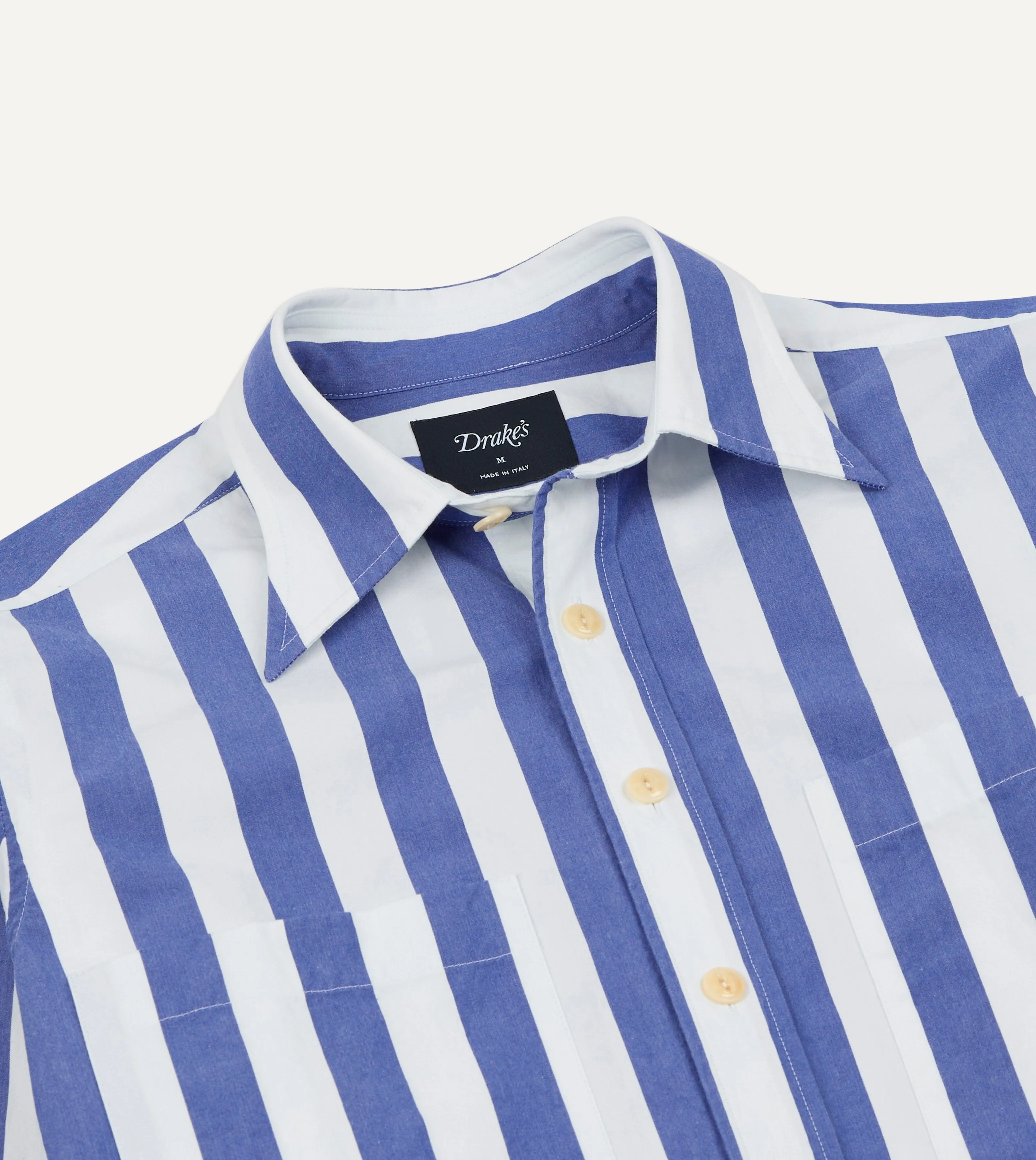 Blue and White Awning Stripe Cotton Long Point Collar Shirt sold by Drake's London product image thumbnail 5