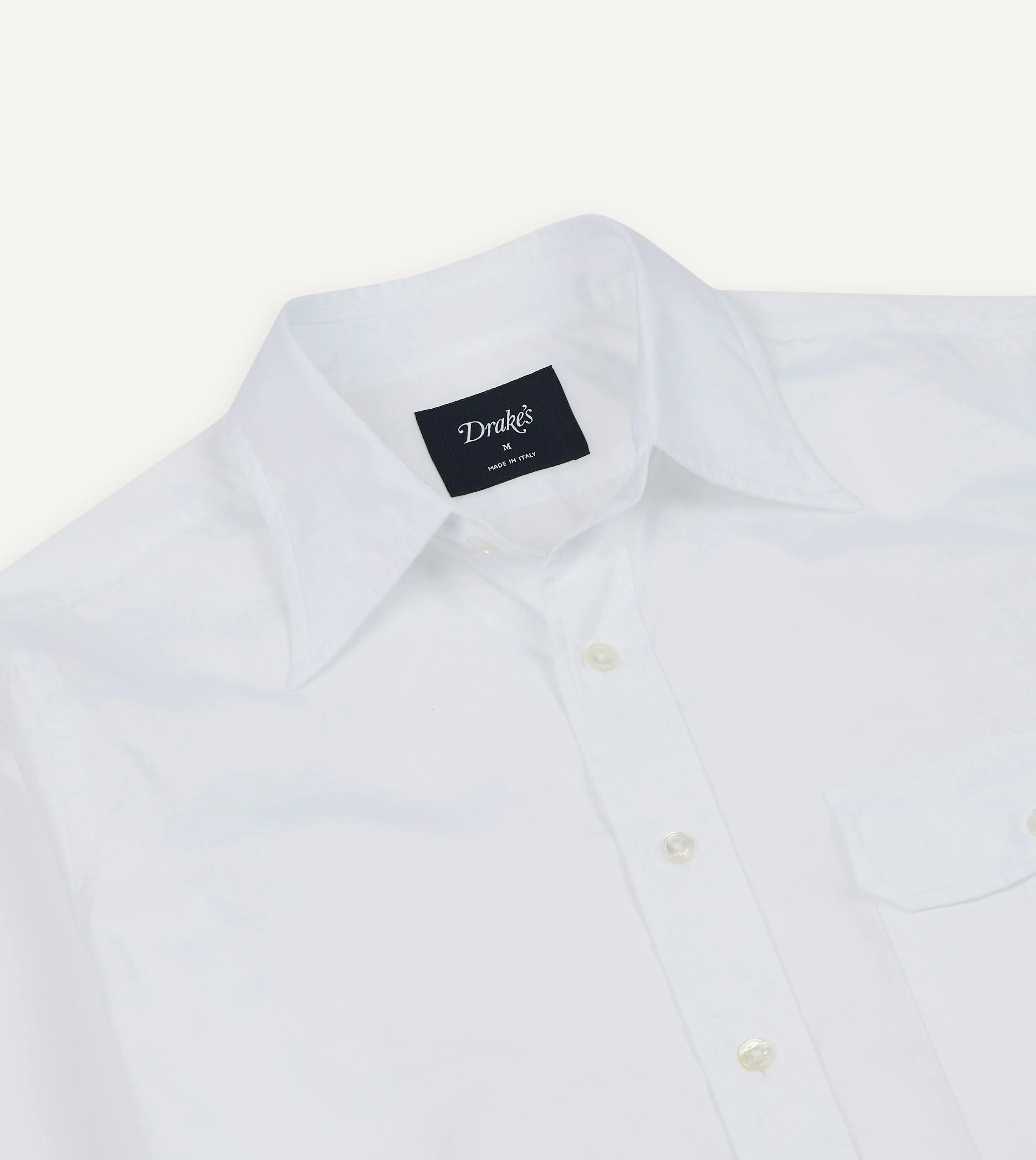 White Long Point Collar Flap Pocket Poplin Shirt sold by Drake's London product image thumbnail 3