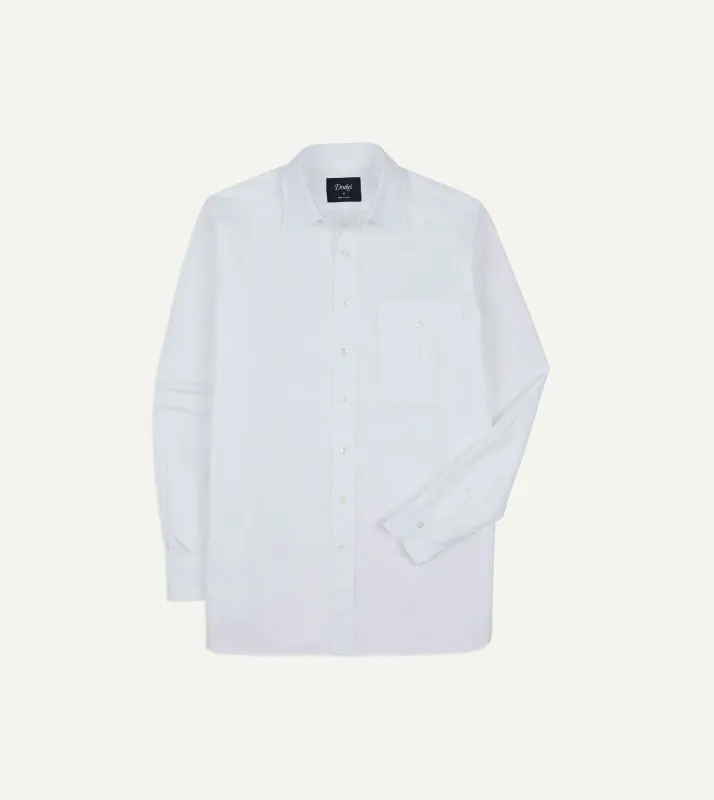 White Long Point Collar Flap Pocket Poplin Shirt made by Drake's London