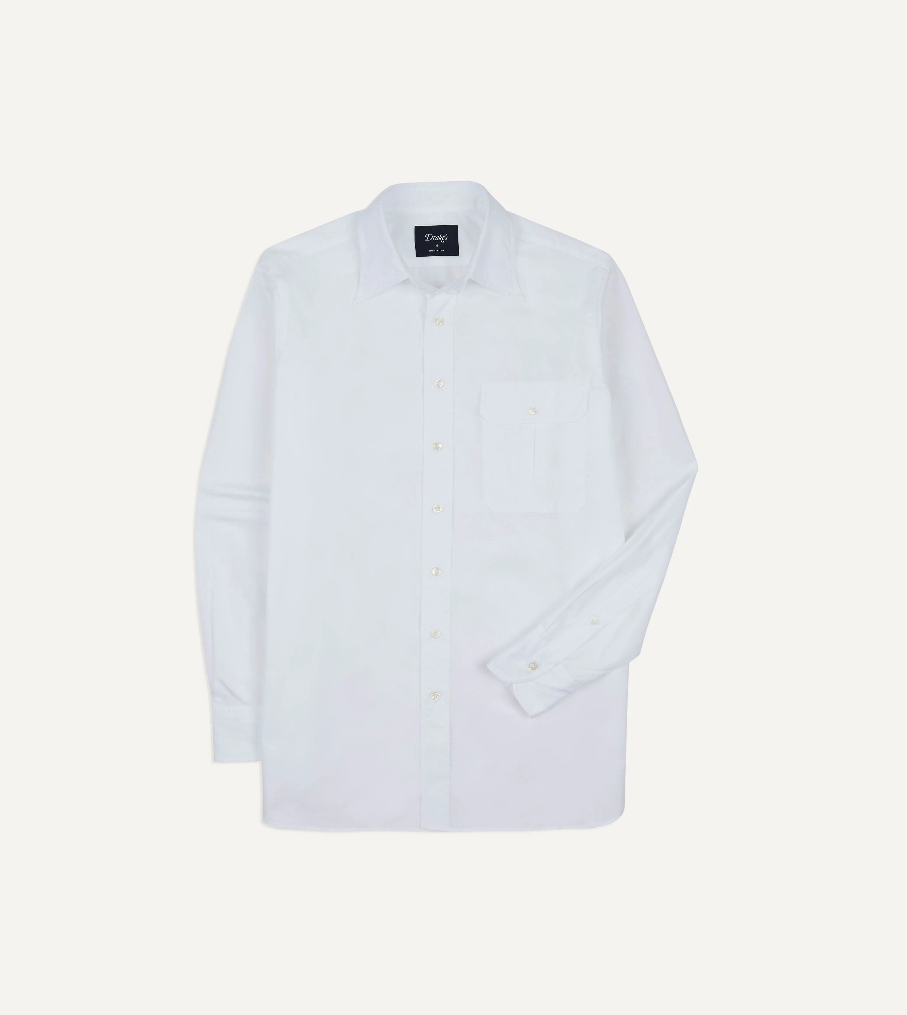 White Long Point Collar Flap Pocket Poplin Shirt sold by Drake's London