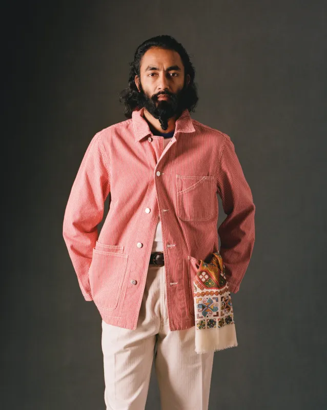 Red Stripe Cotton Fatigue Jacket made by Drake's London