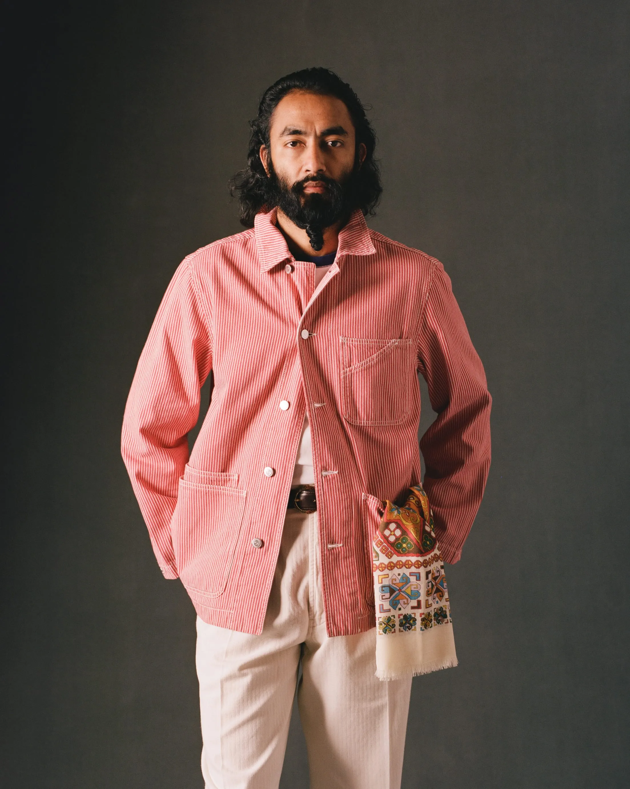 Red Stripe Cotton Fatigue Jacket sold by Drake's London