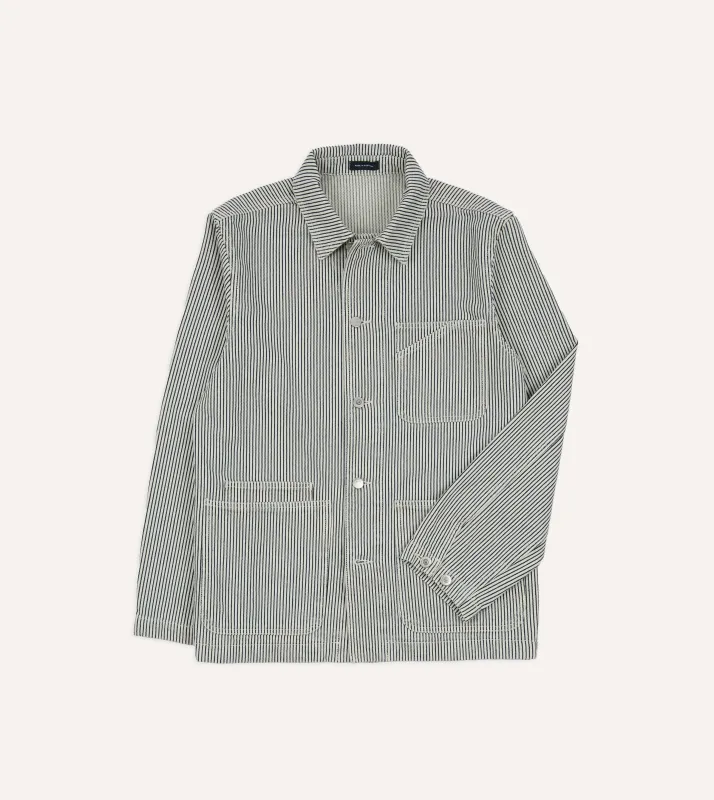 Indigo Stripe Cotton Fatigue Jacket made by Drake's London