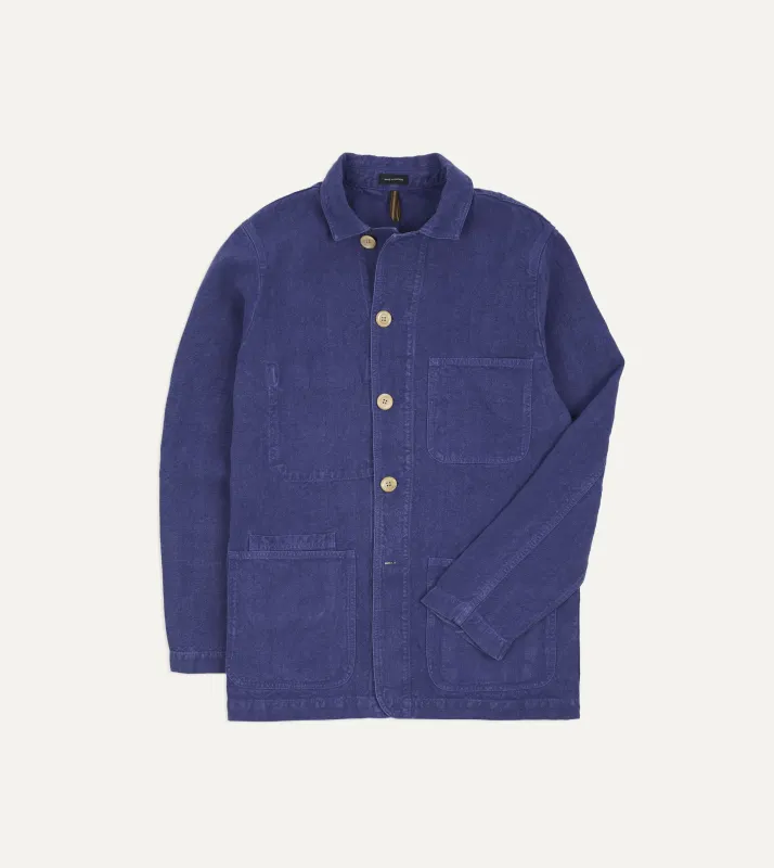 Blue Linen Five-Pocket Chore Jacket made by Drake's London