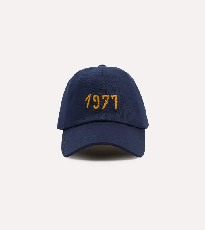 Navy Chainstitch '1977' Cotton Twill Baseball Cap made by Drake's London