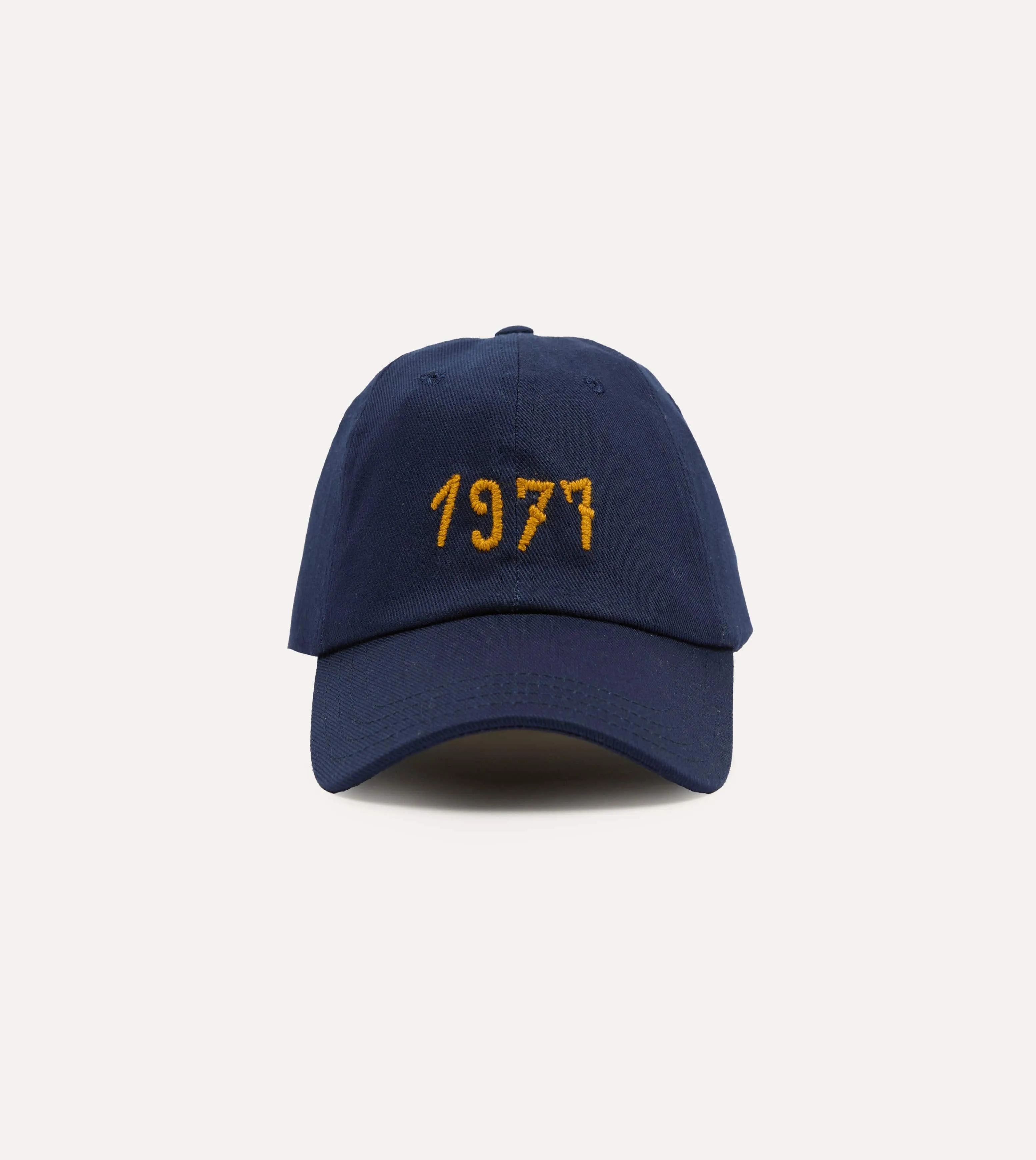 Navy Chainstitch '1977' Cotton Twill Baseball Cap sold by Drake's London