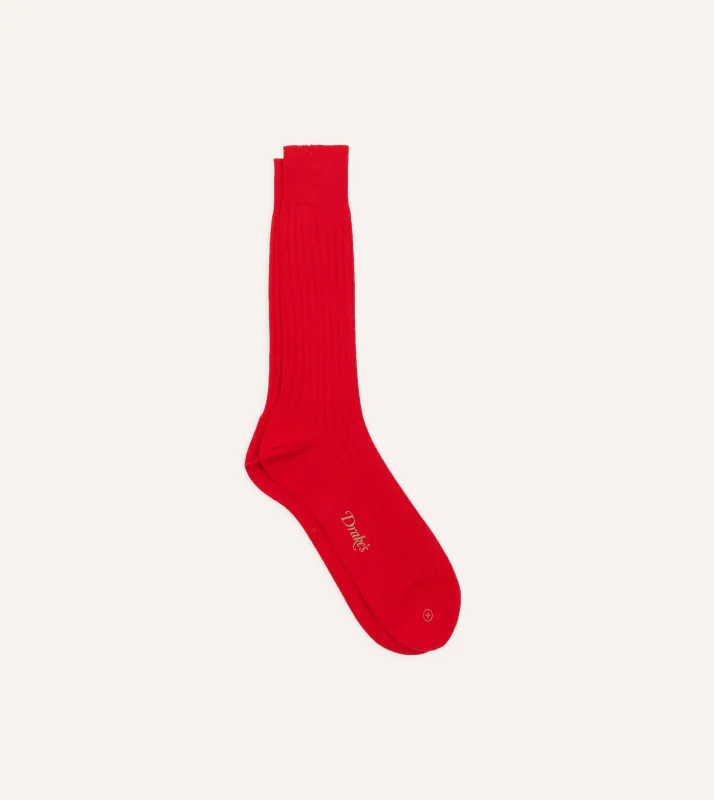 Red Cotton Mid-Calf Socks made by Drake's London